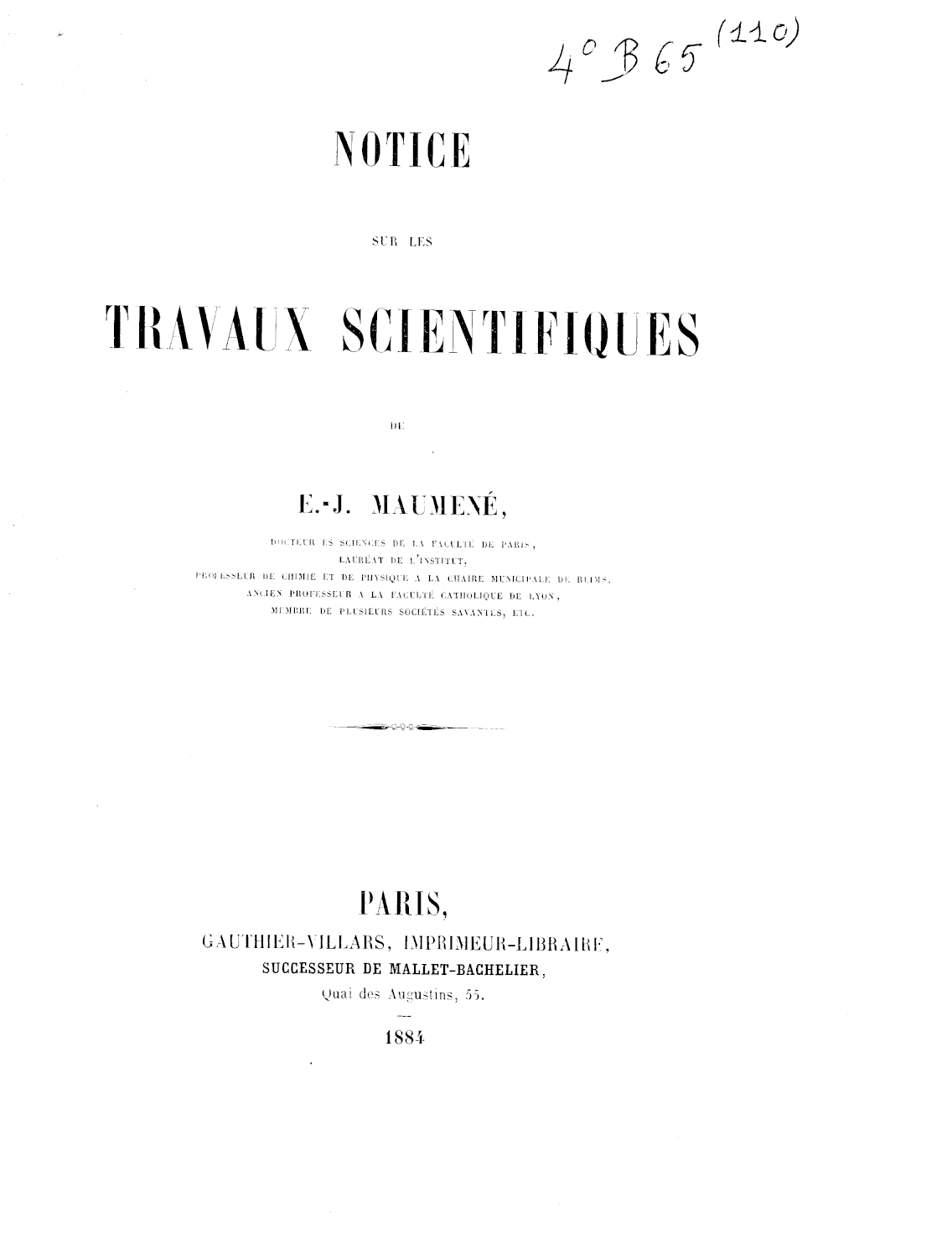 Page de titre du 4B65.110