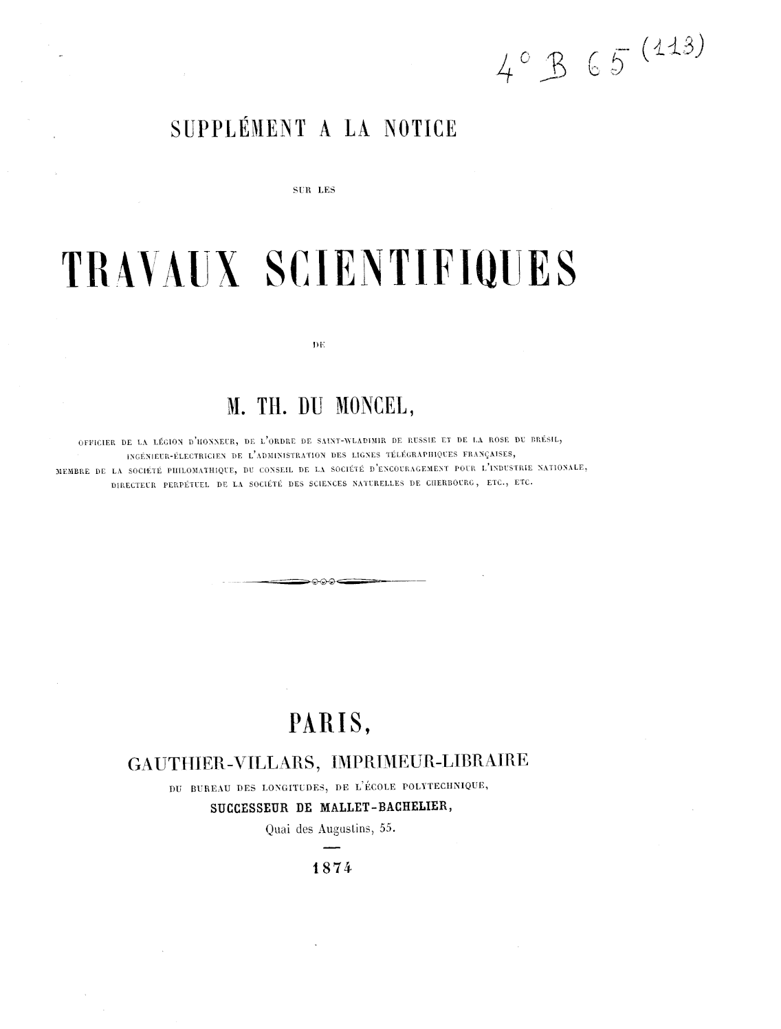 Page de titre du 4B65.113