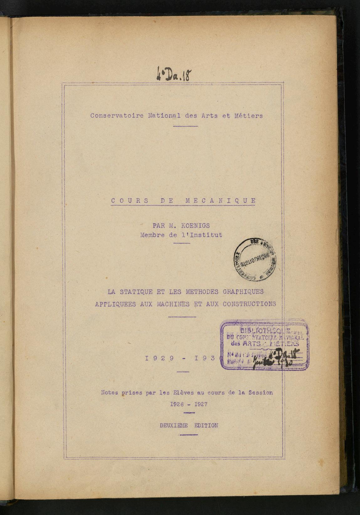 Page de titre du 4DA18