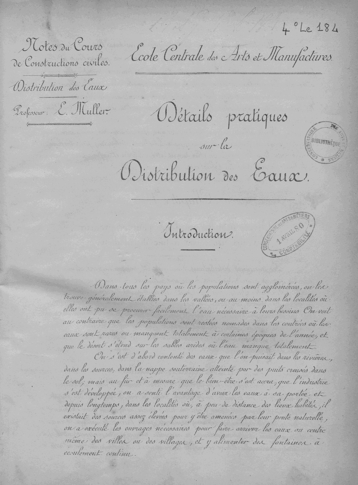 Page de titre du 4LE184