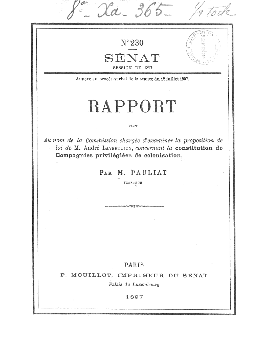 Page de titre du 8XA365