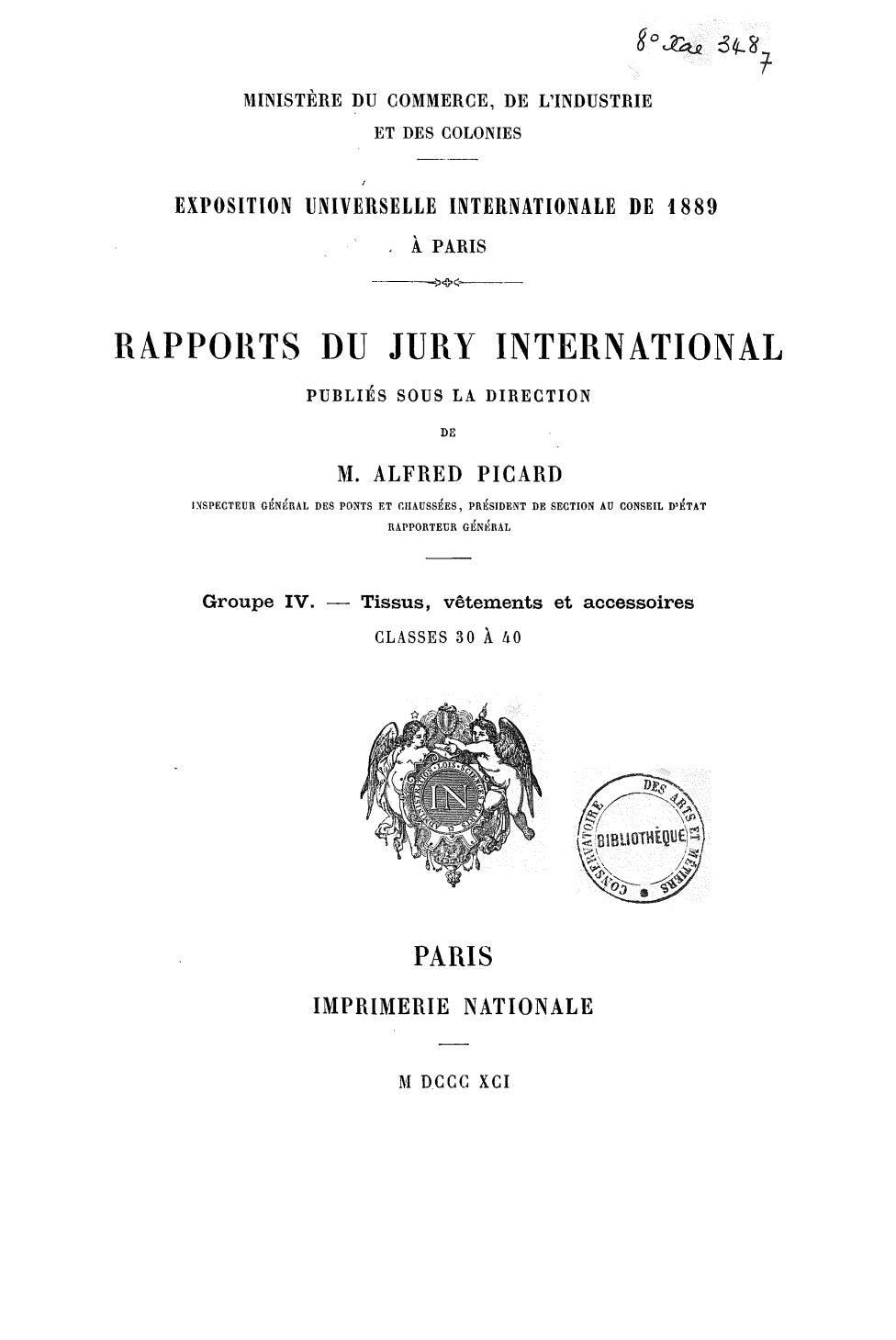 Page de titre du 8XAE348.7