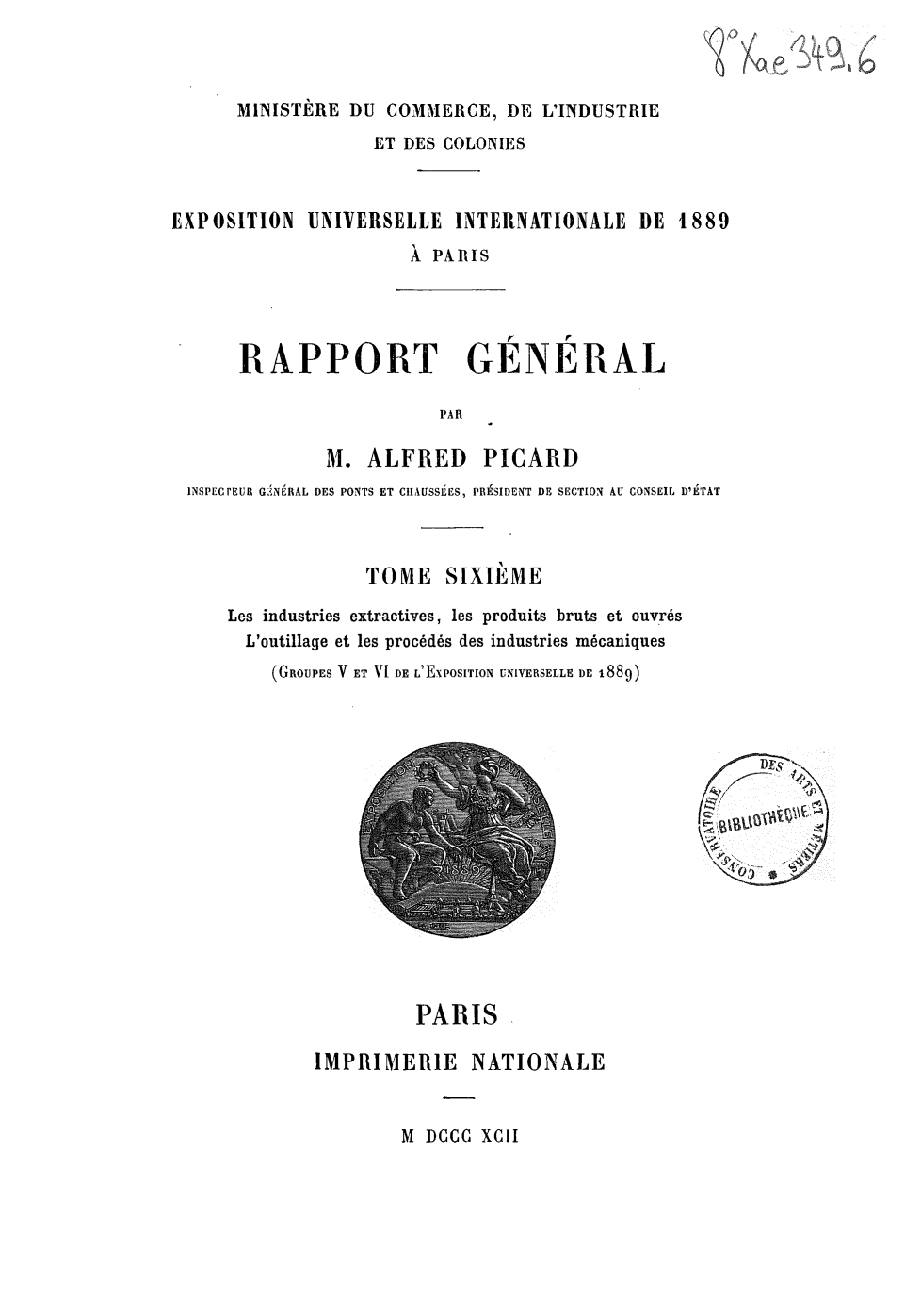 Page de titre du 8XAE349.6