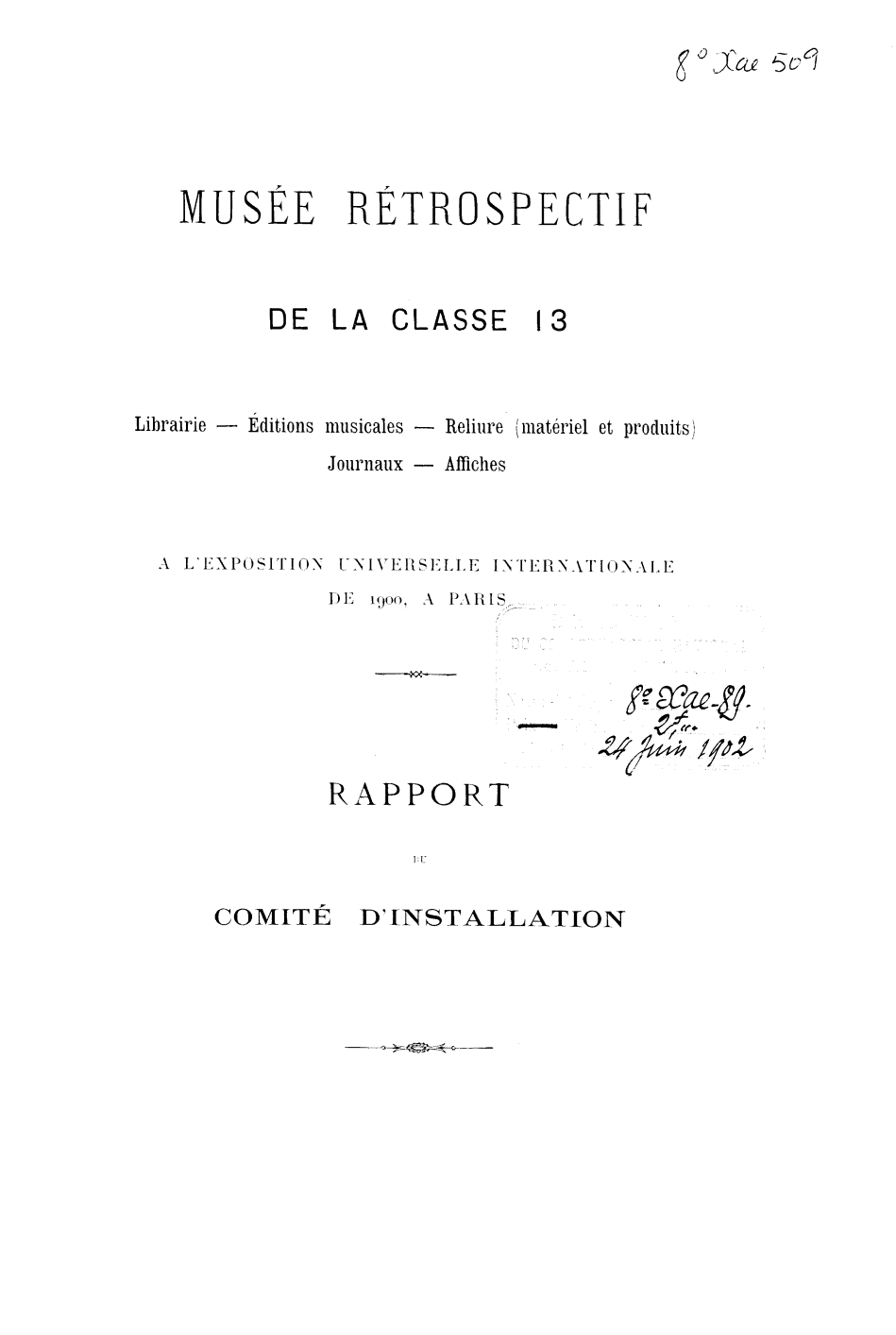 Page de titre du 8XAE509