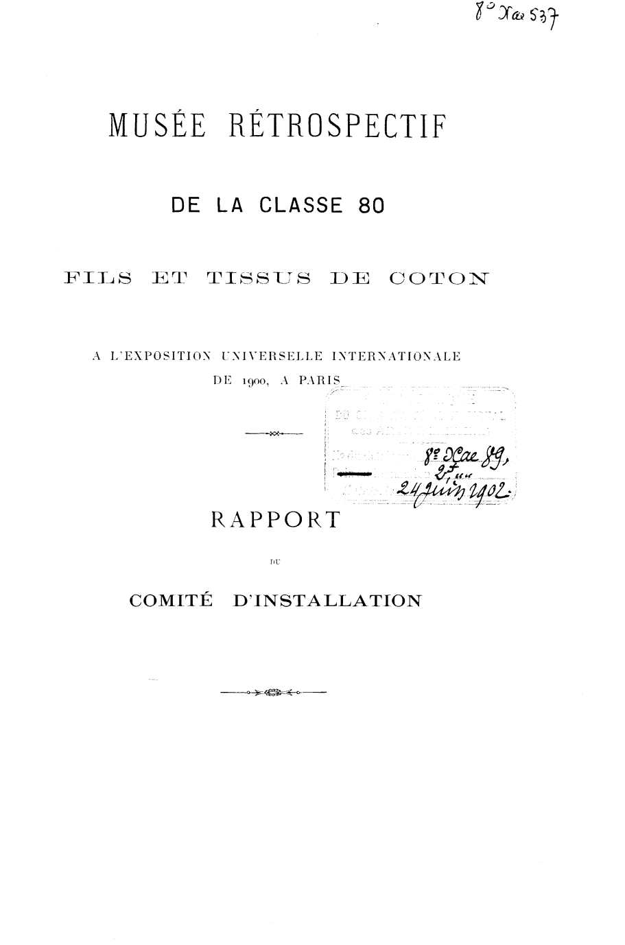 Page de titre du 8XAE537