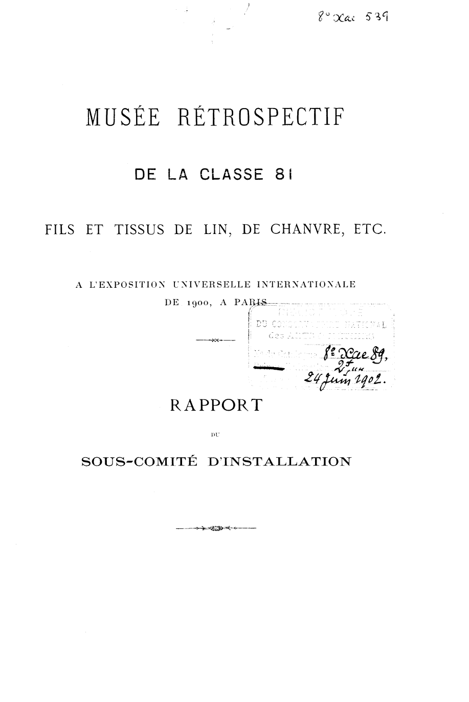 Page de titre du 8XAE539