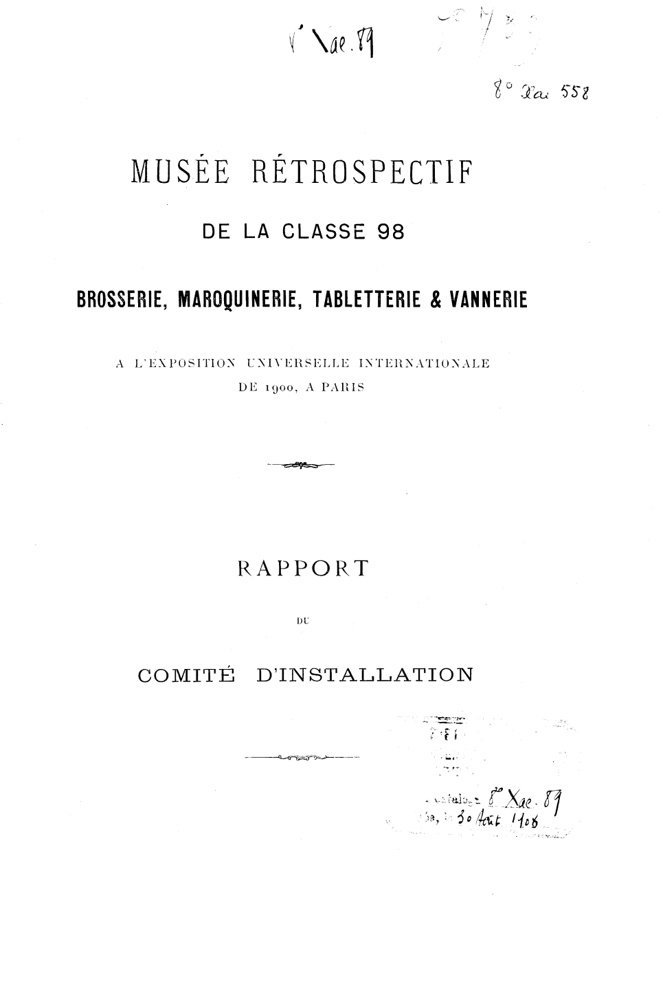 Page de titre du 8XAE558