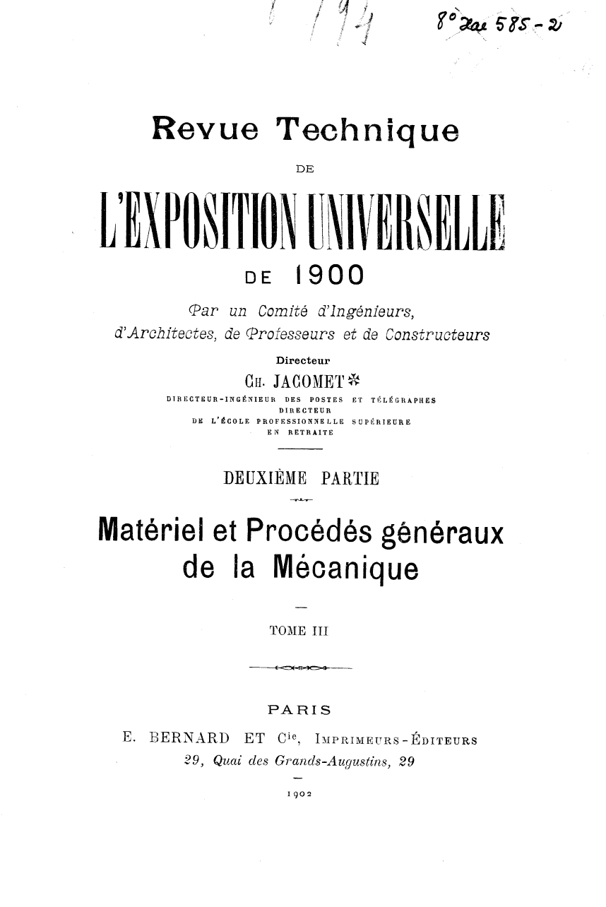 Page de titre du 8XAE585.4