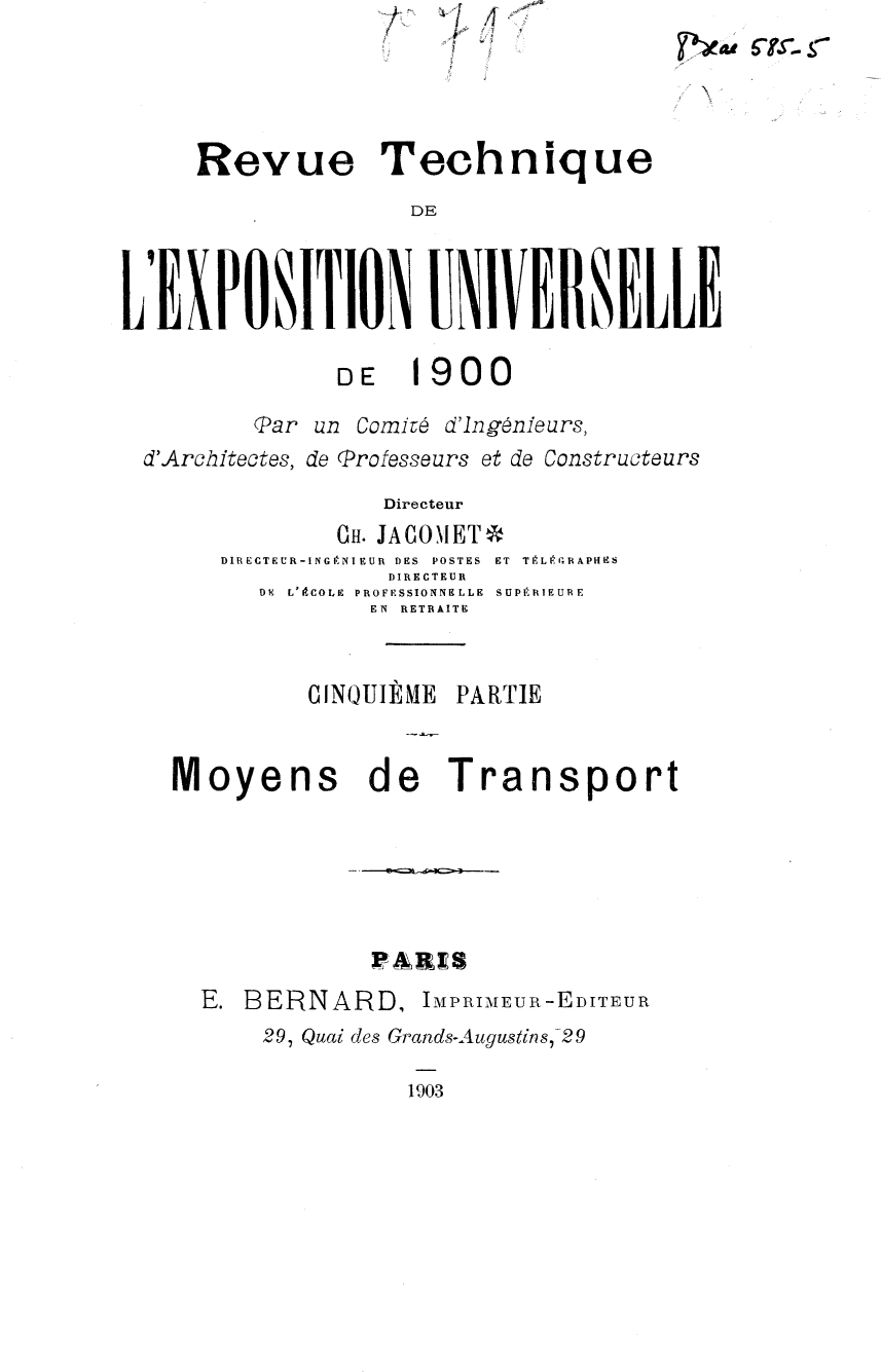 Page de titre du 8XAE585.8