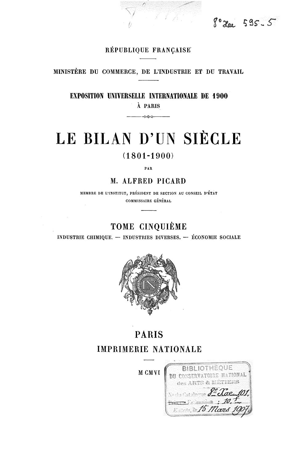Page de titre du 8XAE595.5