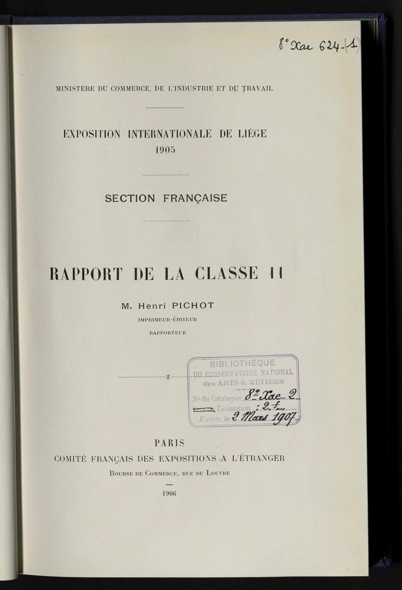 Page de titre du 8XAE624.1