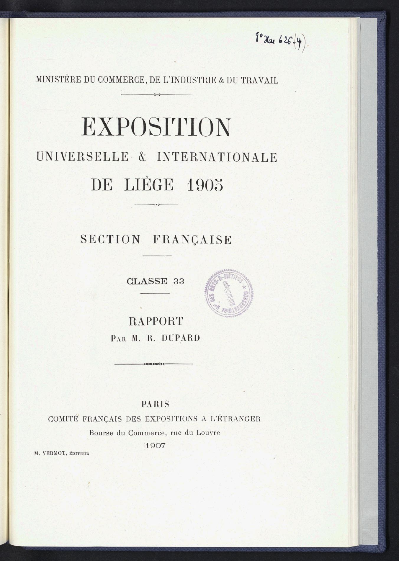 Page de titre du 8XAE626.4