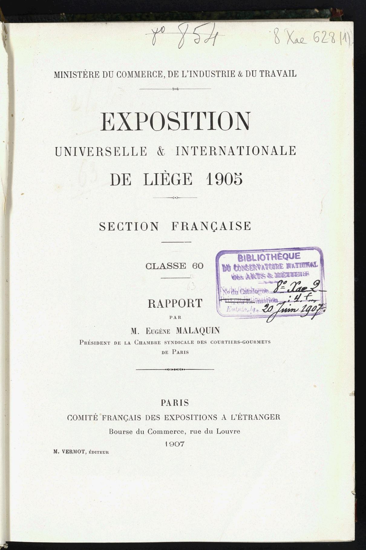 Page de titre du 8XAE628.1