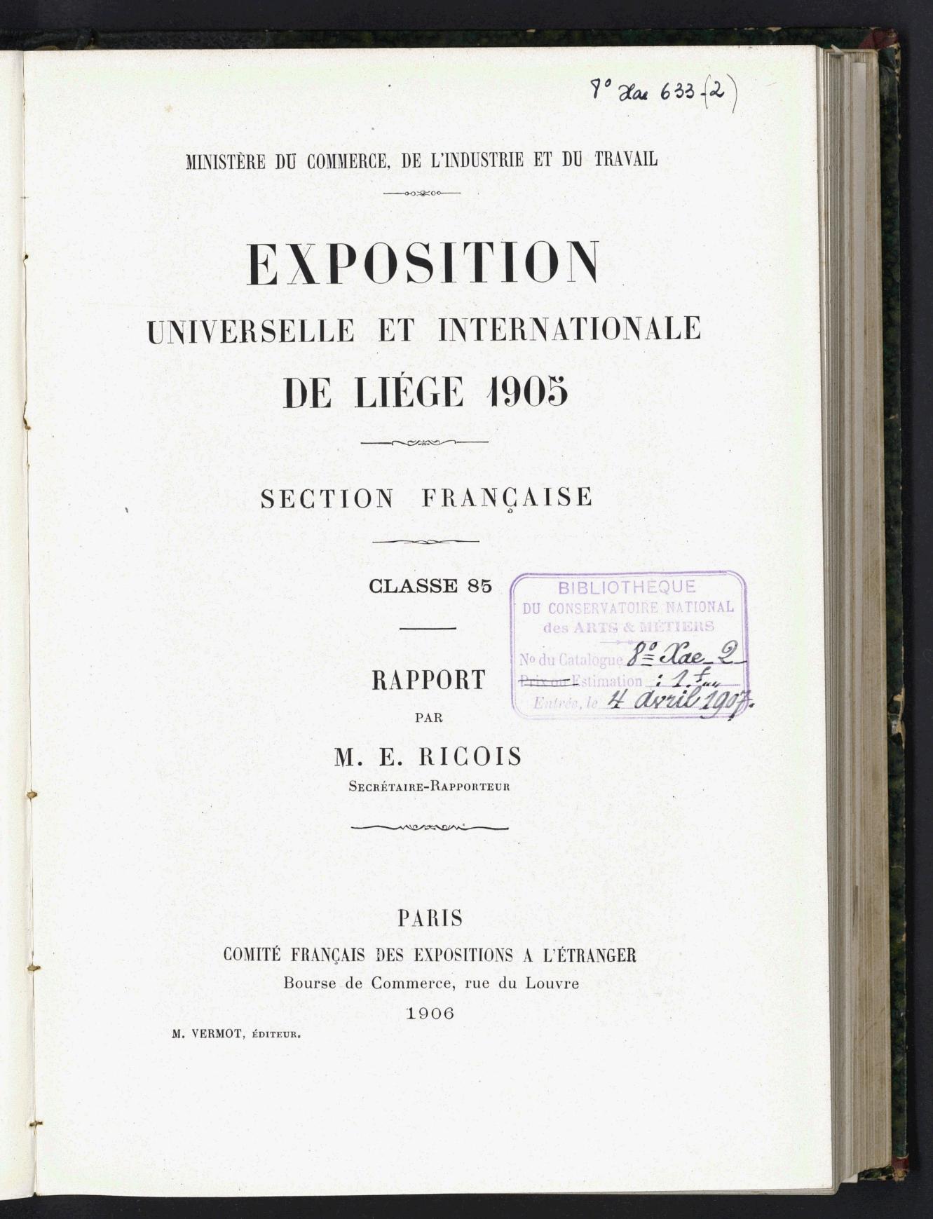 Page de titre du 8XAE633.2