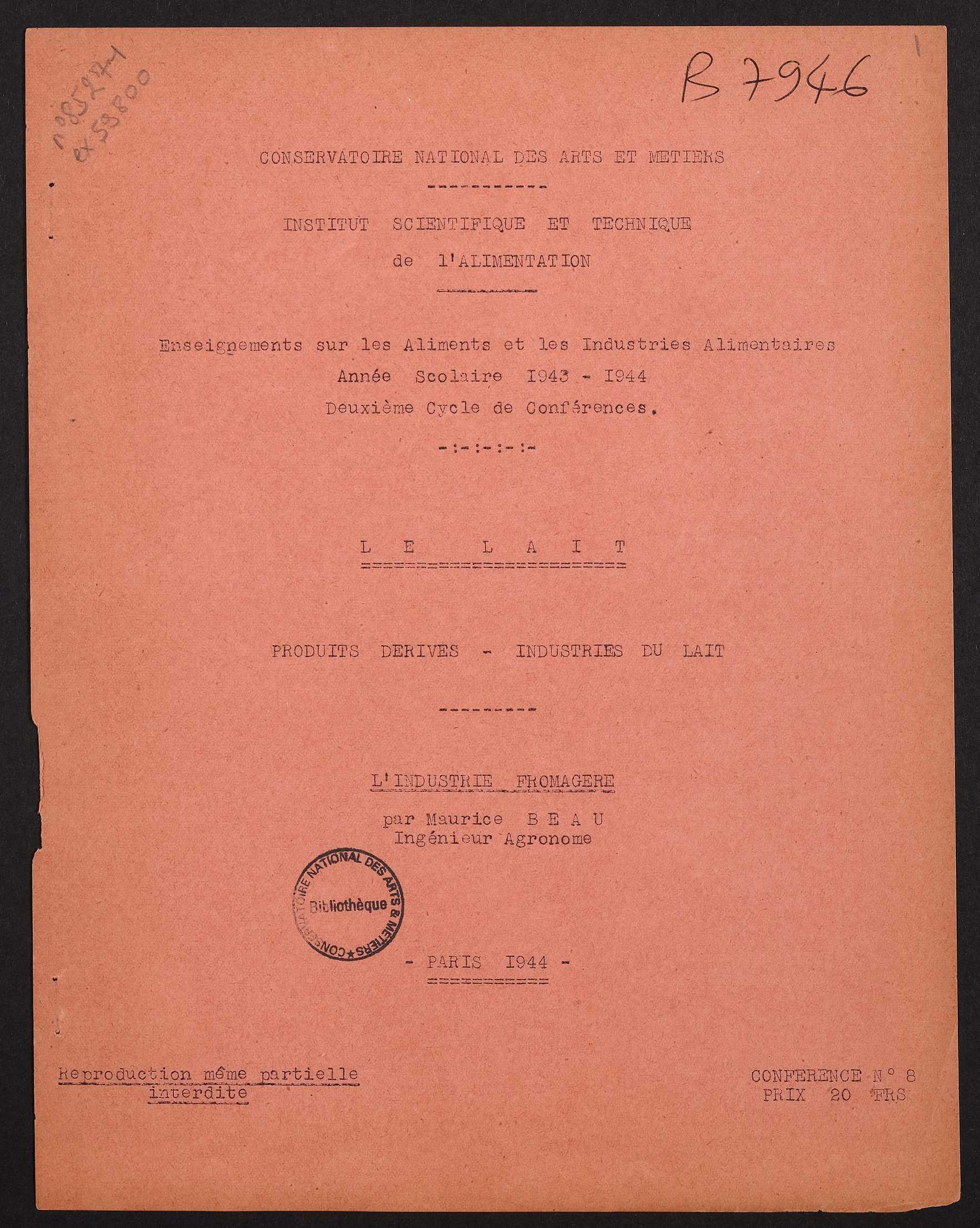 Page de titre du B7946