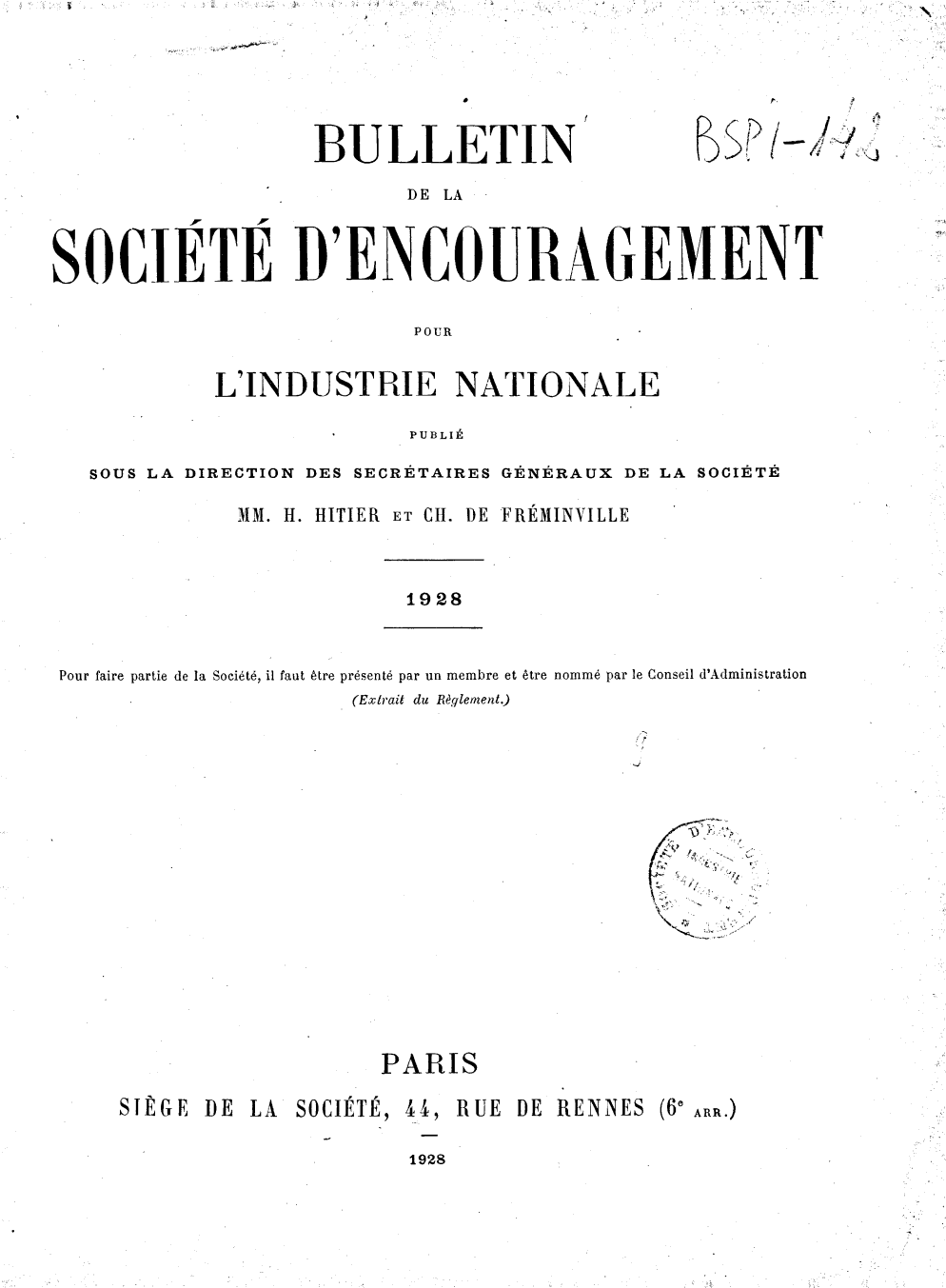 Page de titre du BSPI.142