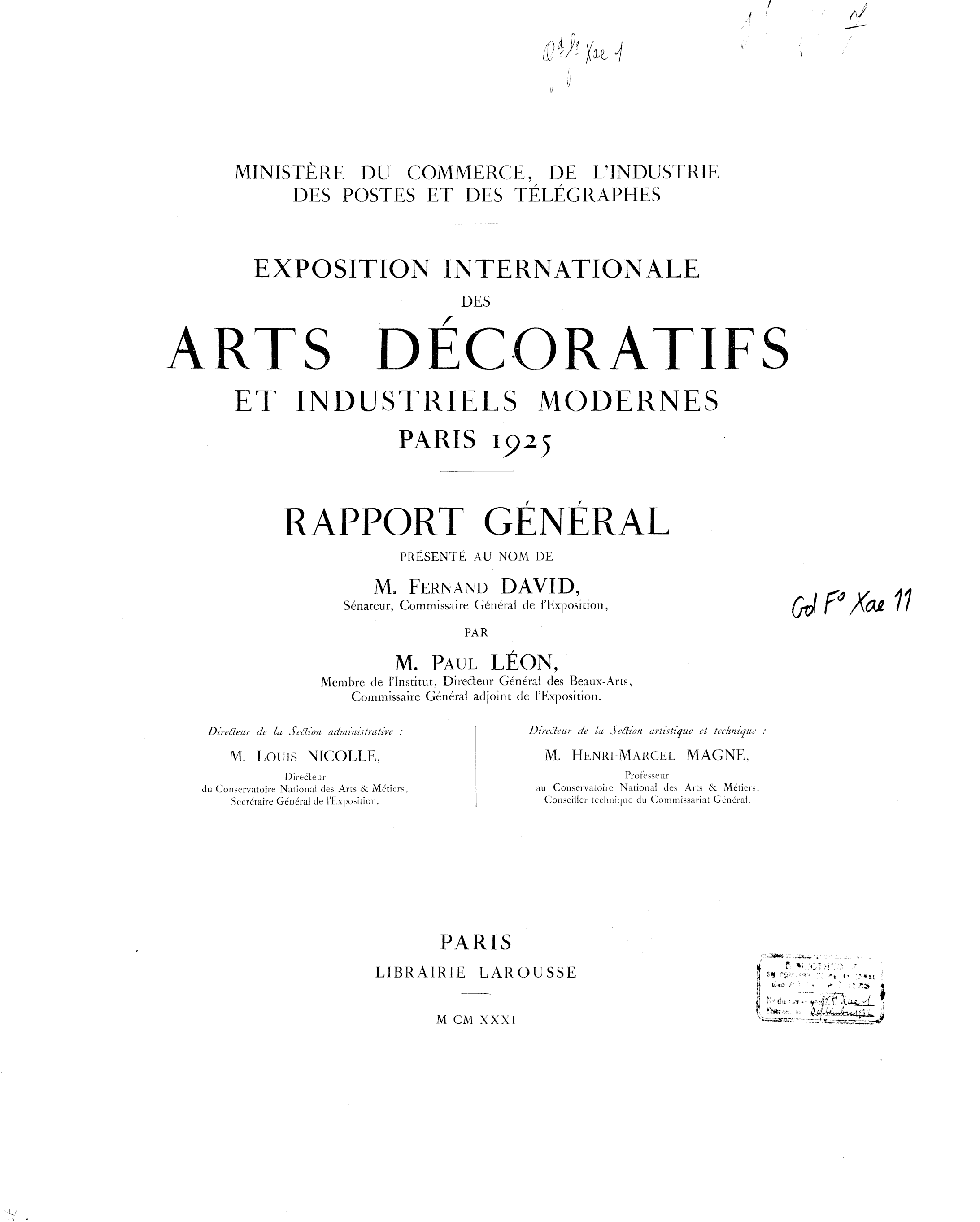 Page de titre du GDFOLXAE11