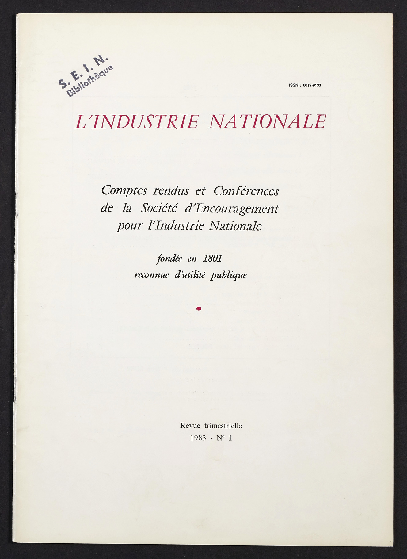 Page de titre du INDNAT.133