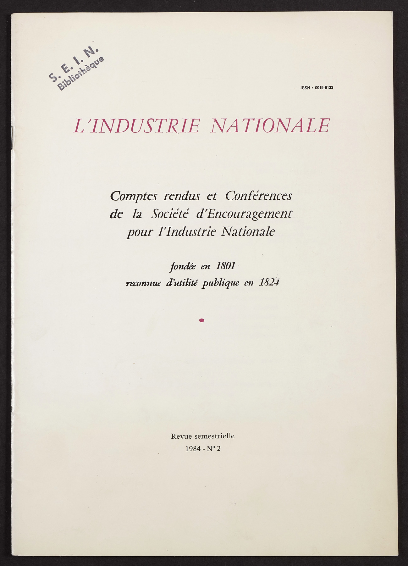 Page de titre du INDNAT.137