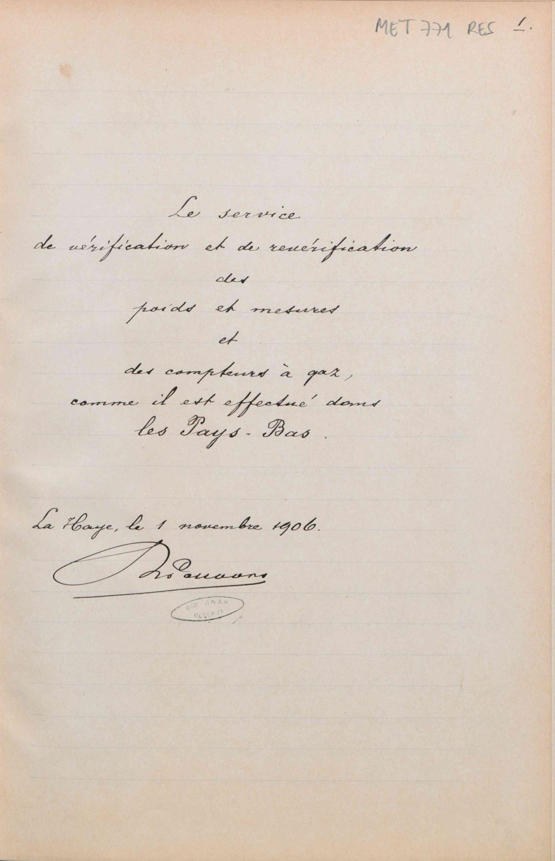 Page de titre du MET771RES