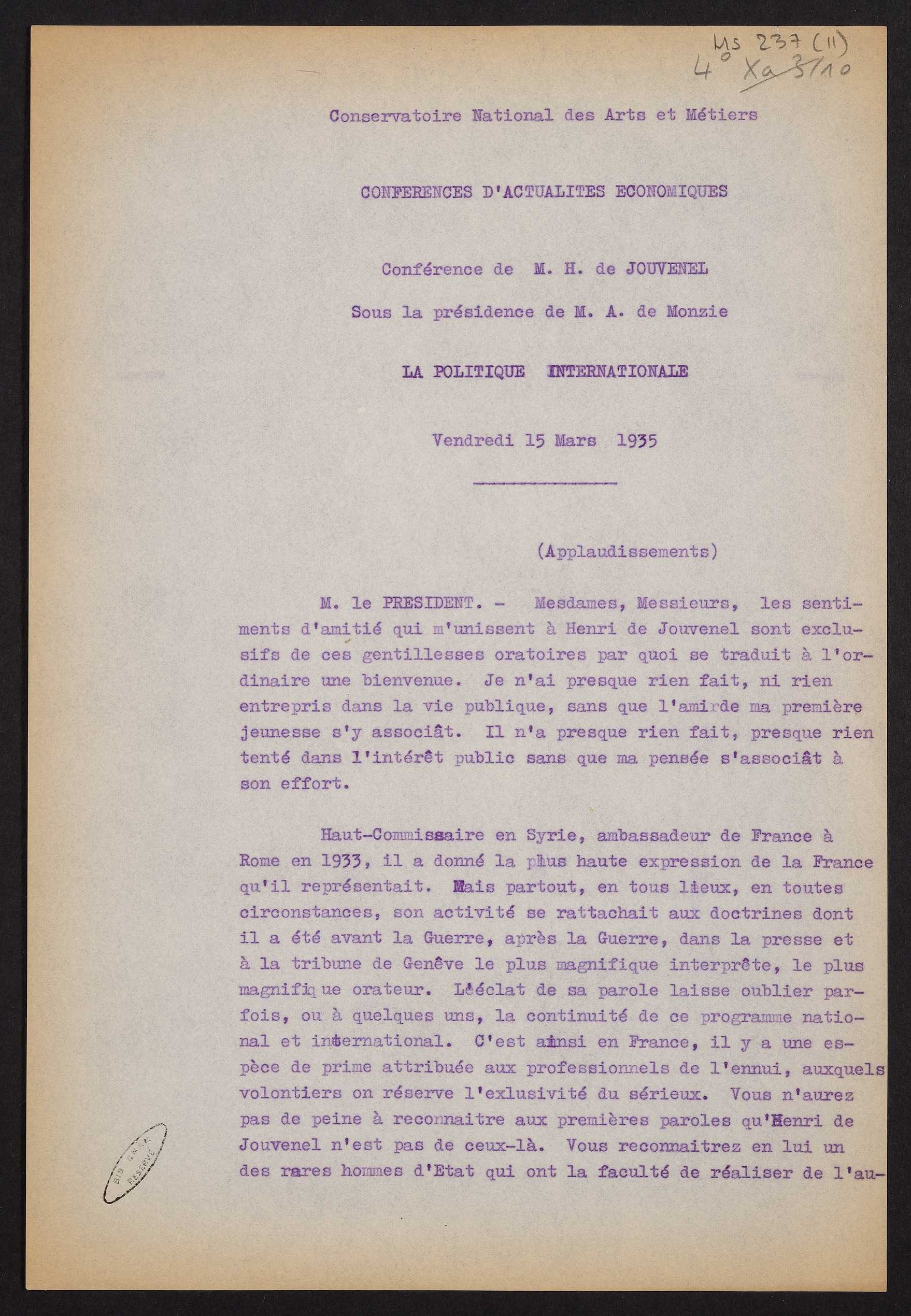 Page de titre du MS237.11