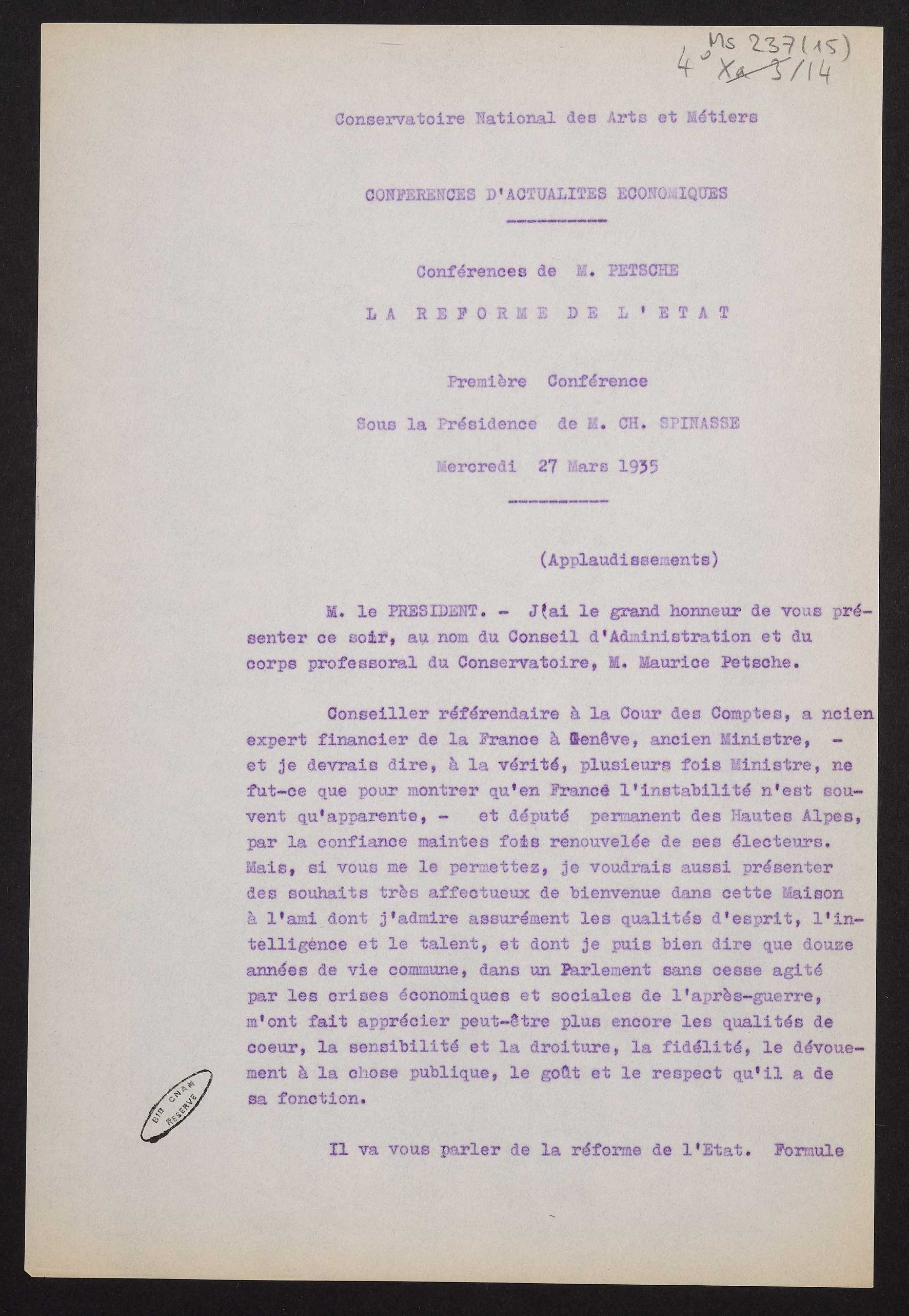 Page de titre du MS237.15