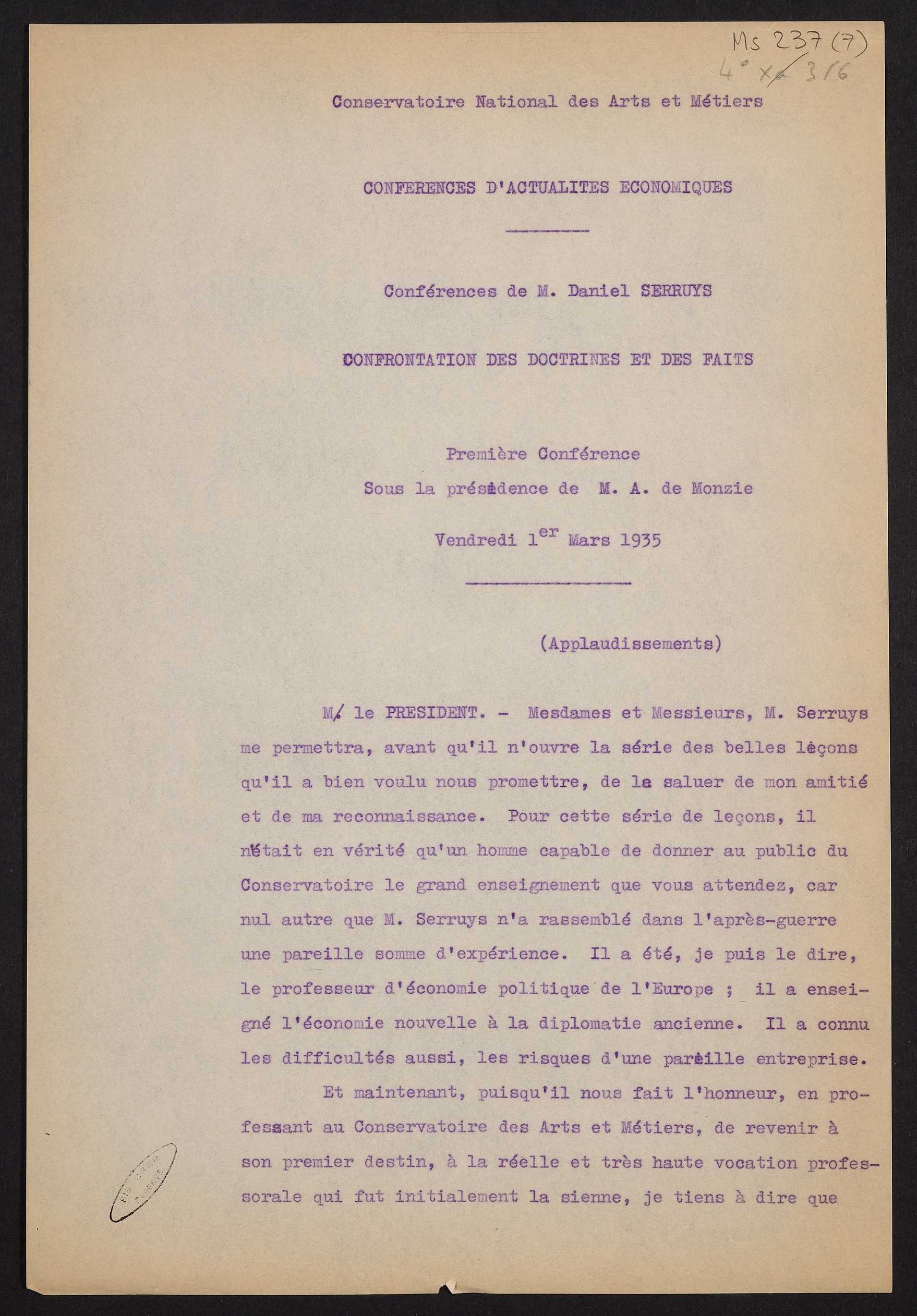 Page de titre du MS237.7