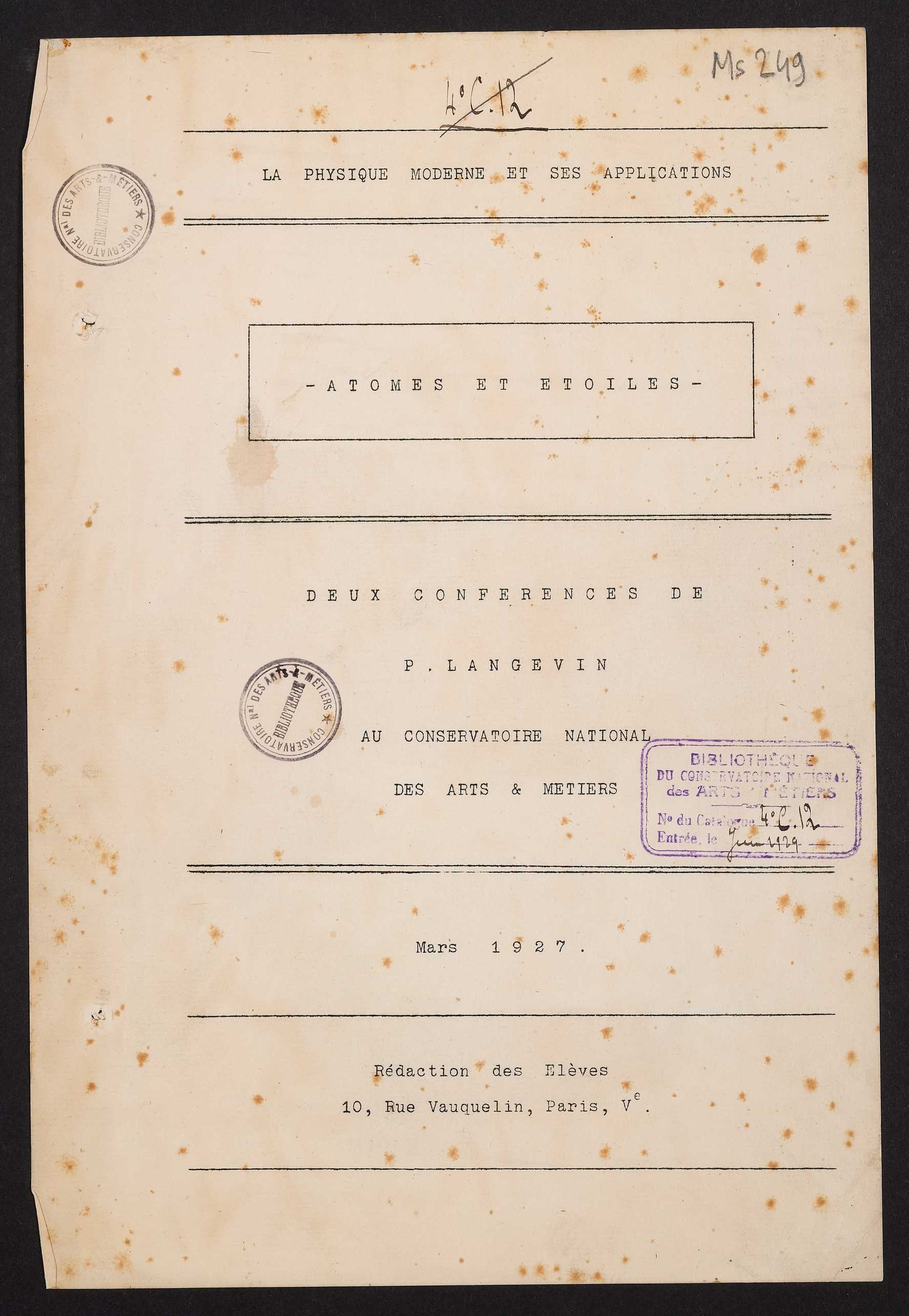 Page de titre du MS249