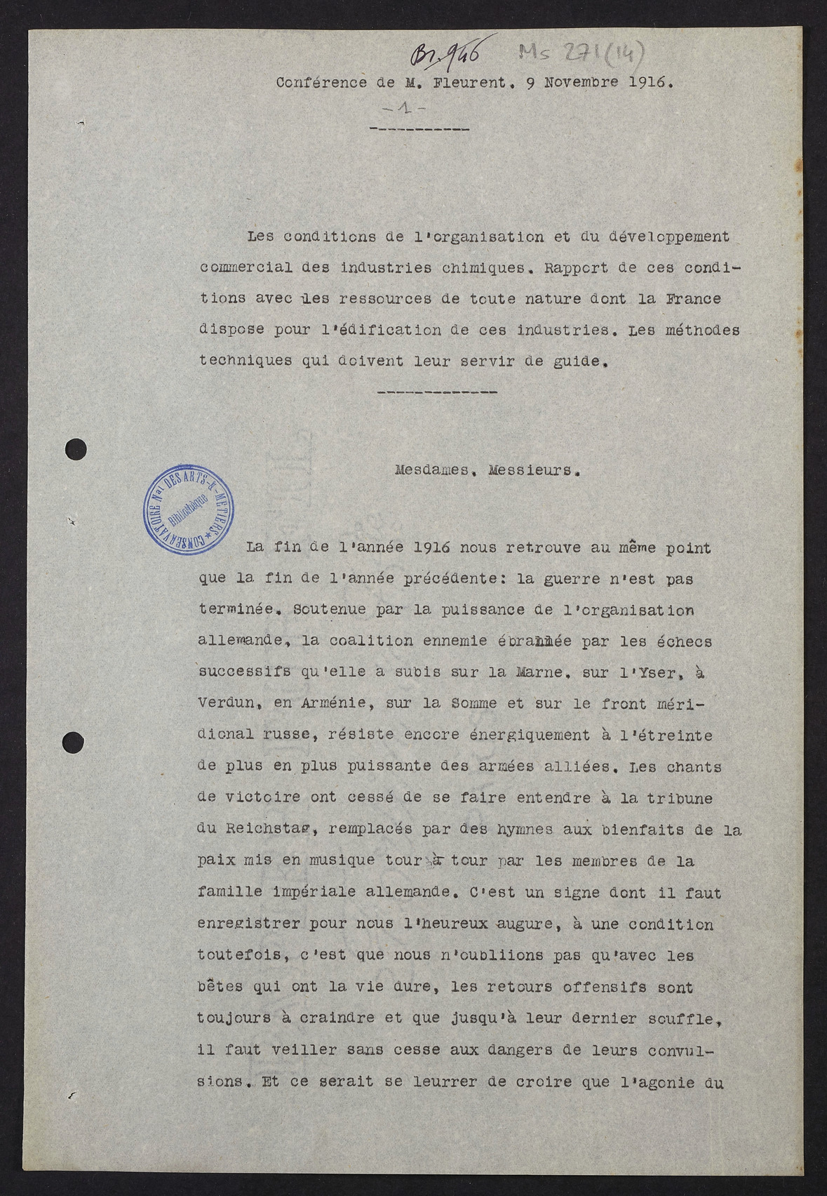 Page de titre du MS271.14