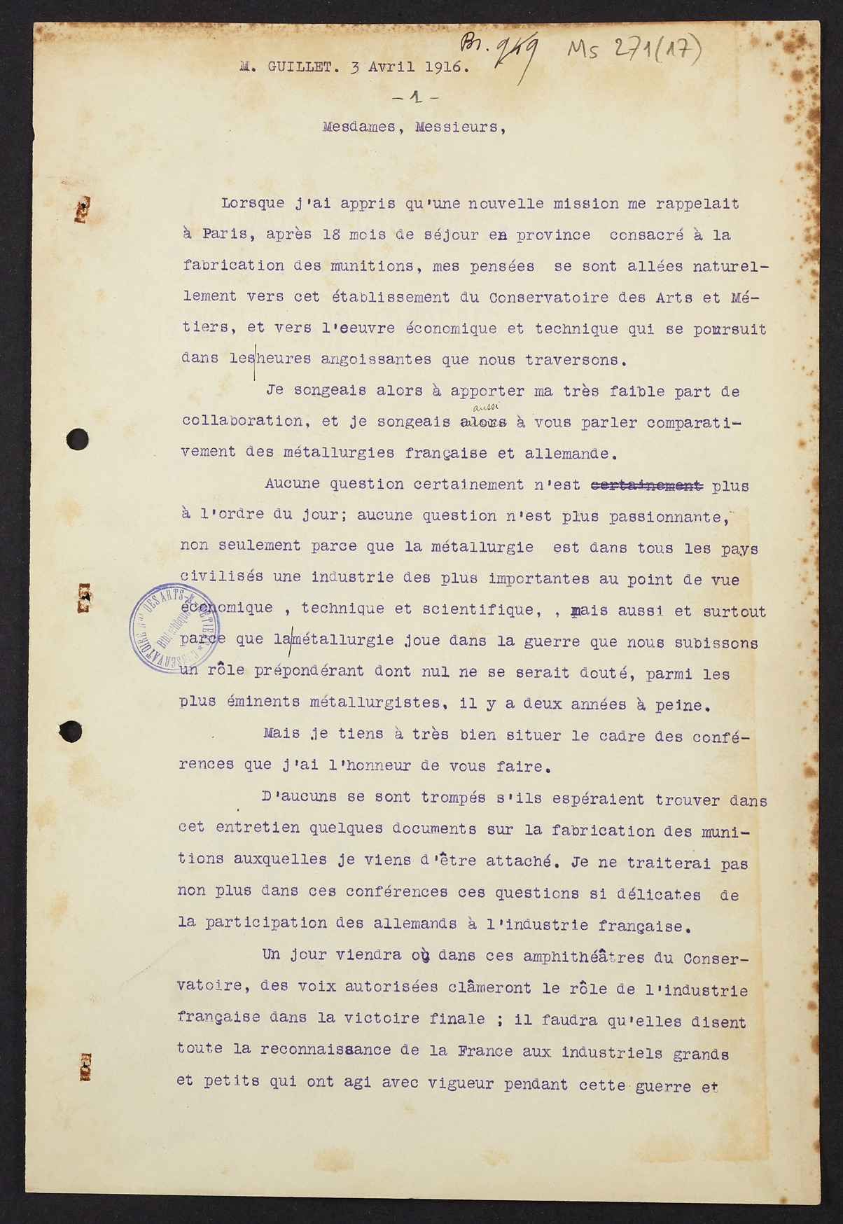 Page de titre du MS271.17