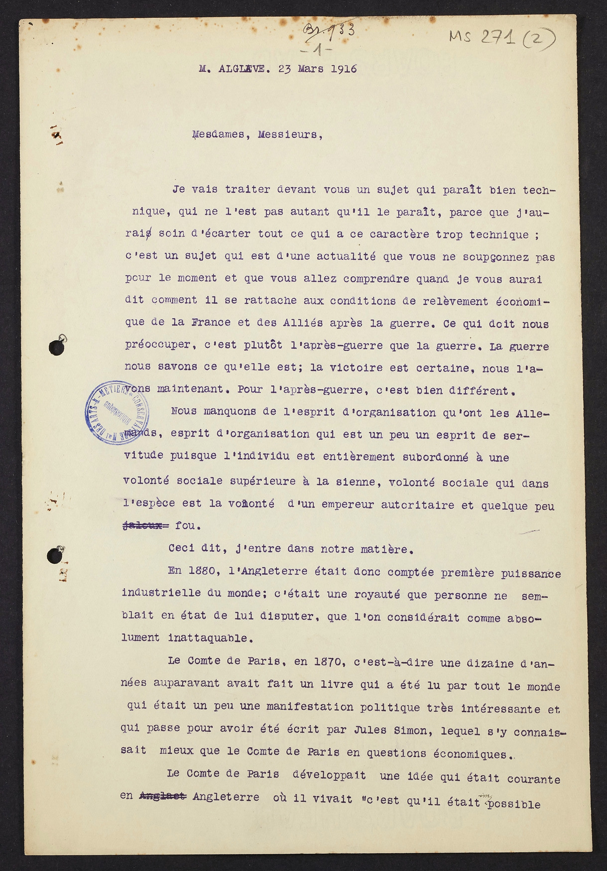 Page de titre du MS271.2