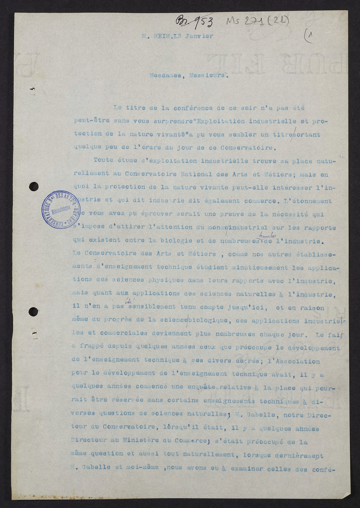 Page de titre du MS271.21