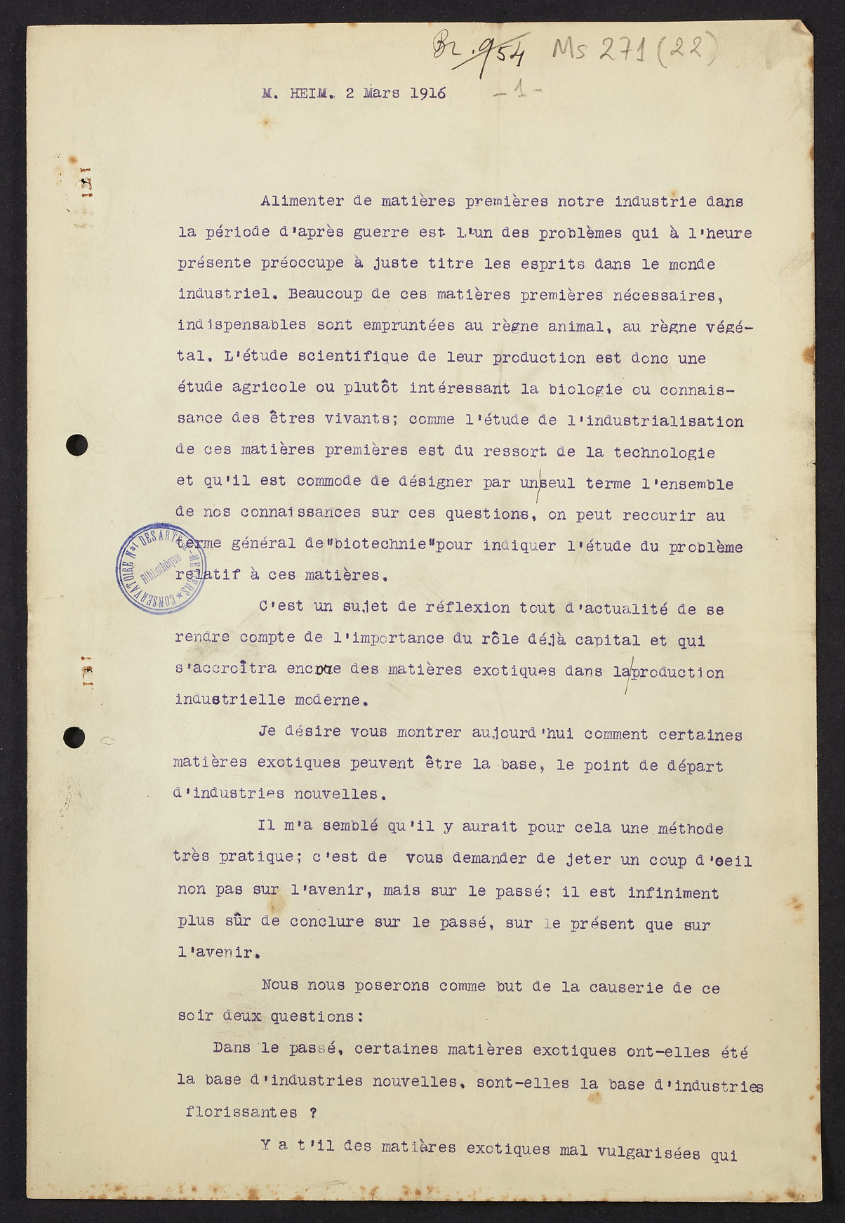 Page de titre du MS271.22