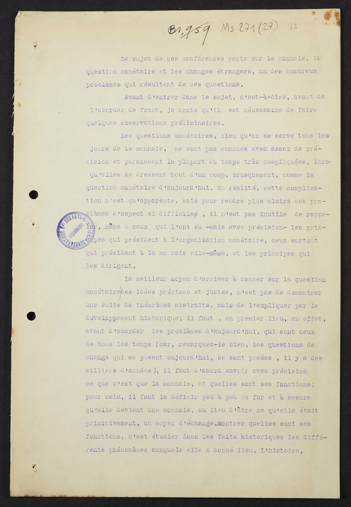 Page de titre du MS271.27