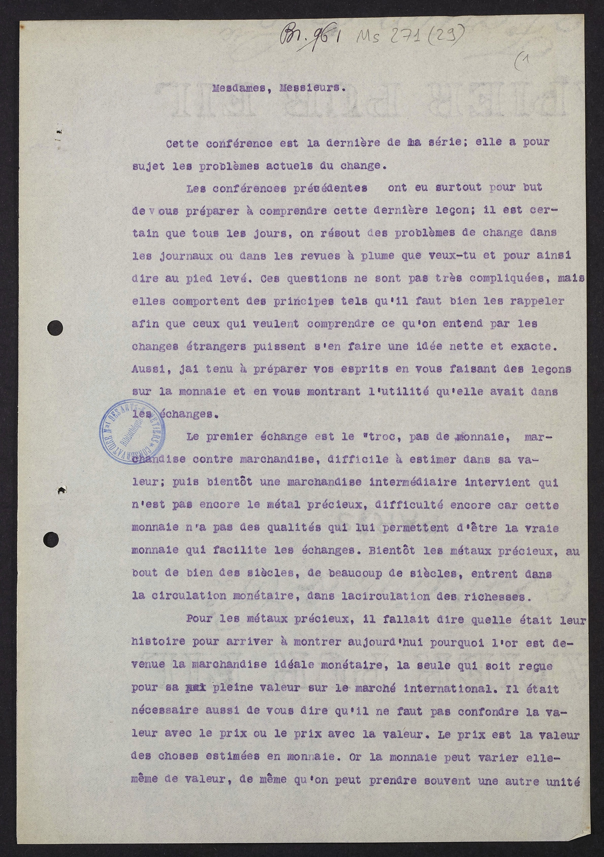 Page de titre du MS271.29