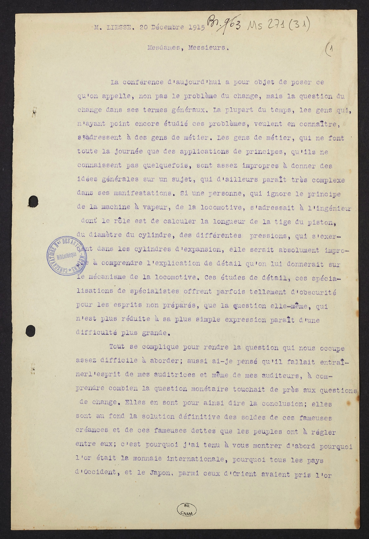 Page de titre du MS271.31