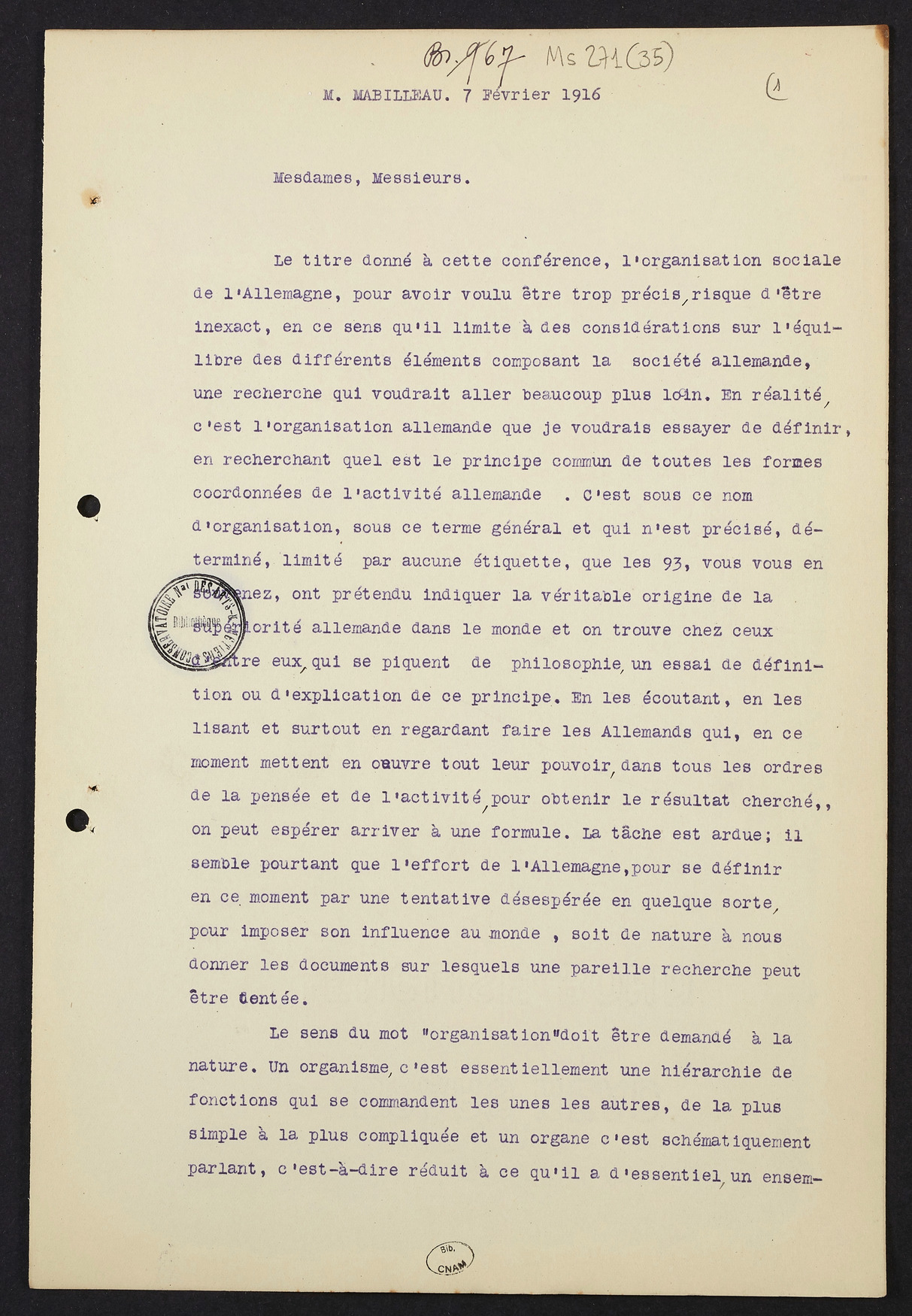 Page de titre du MS271.35