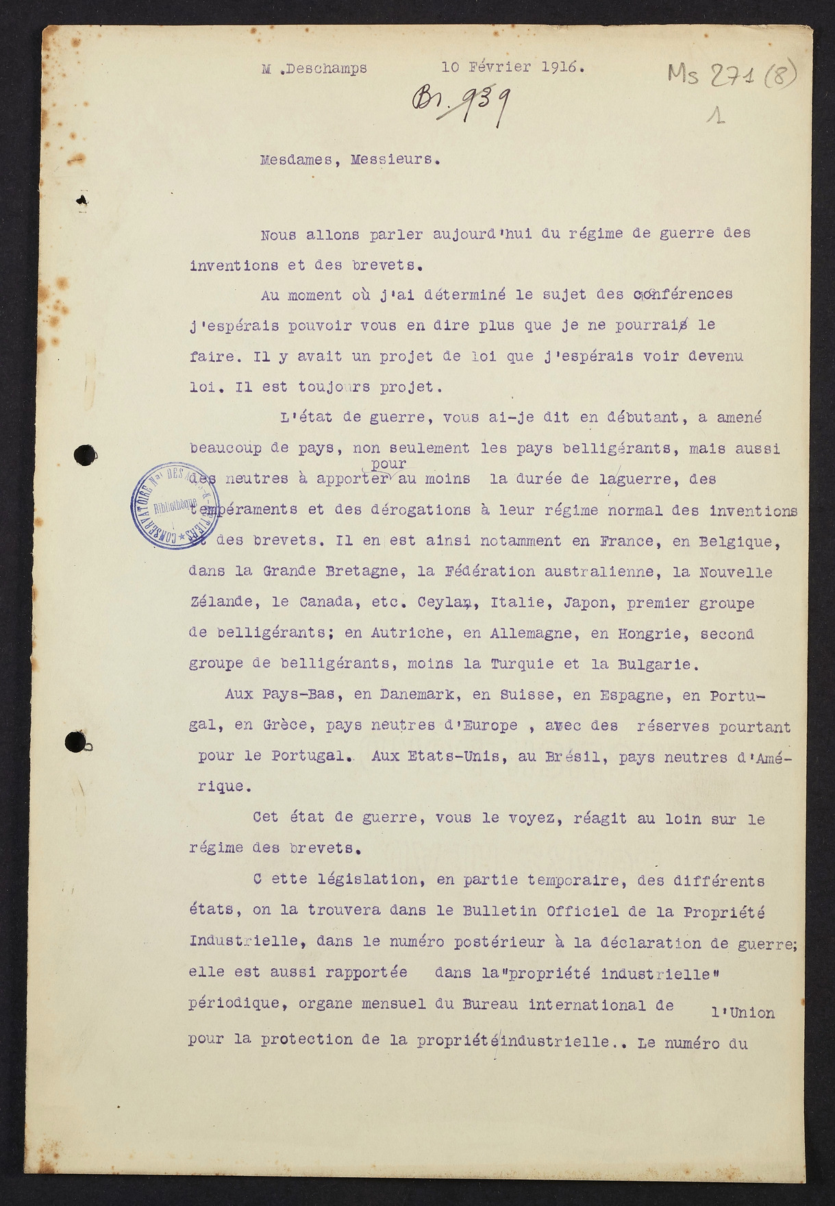 Page de titre du MS271.8