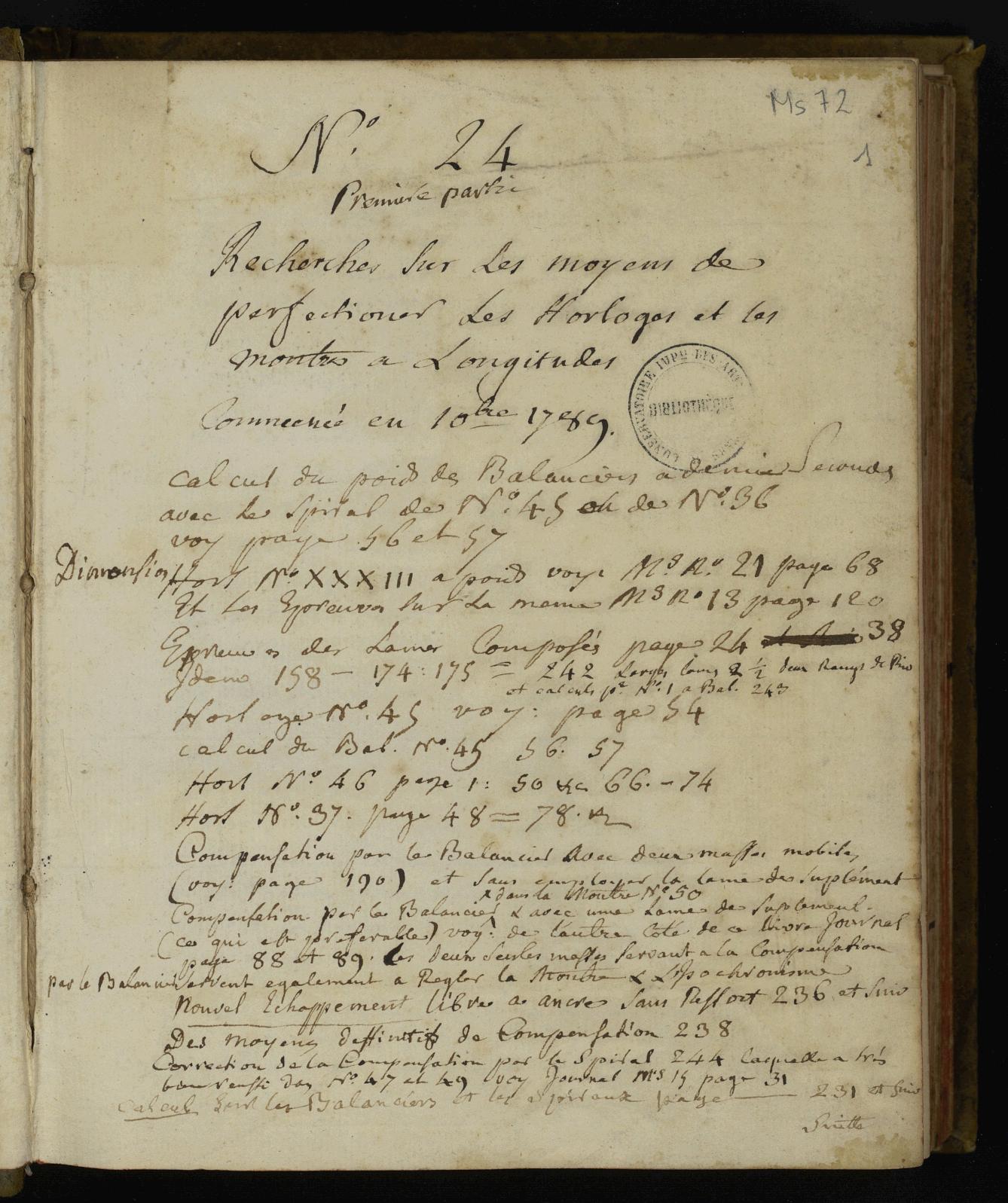 Page de titre du MS72