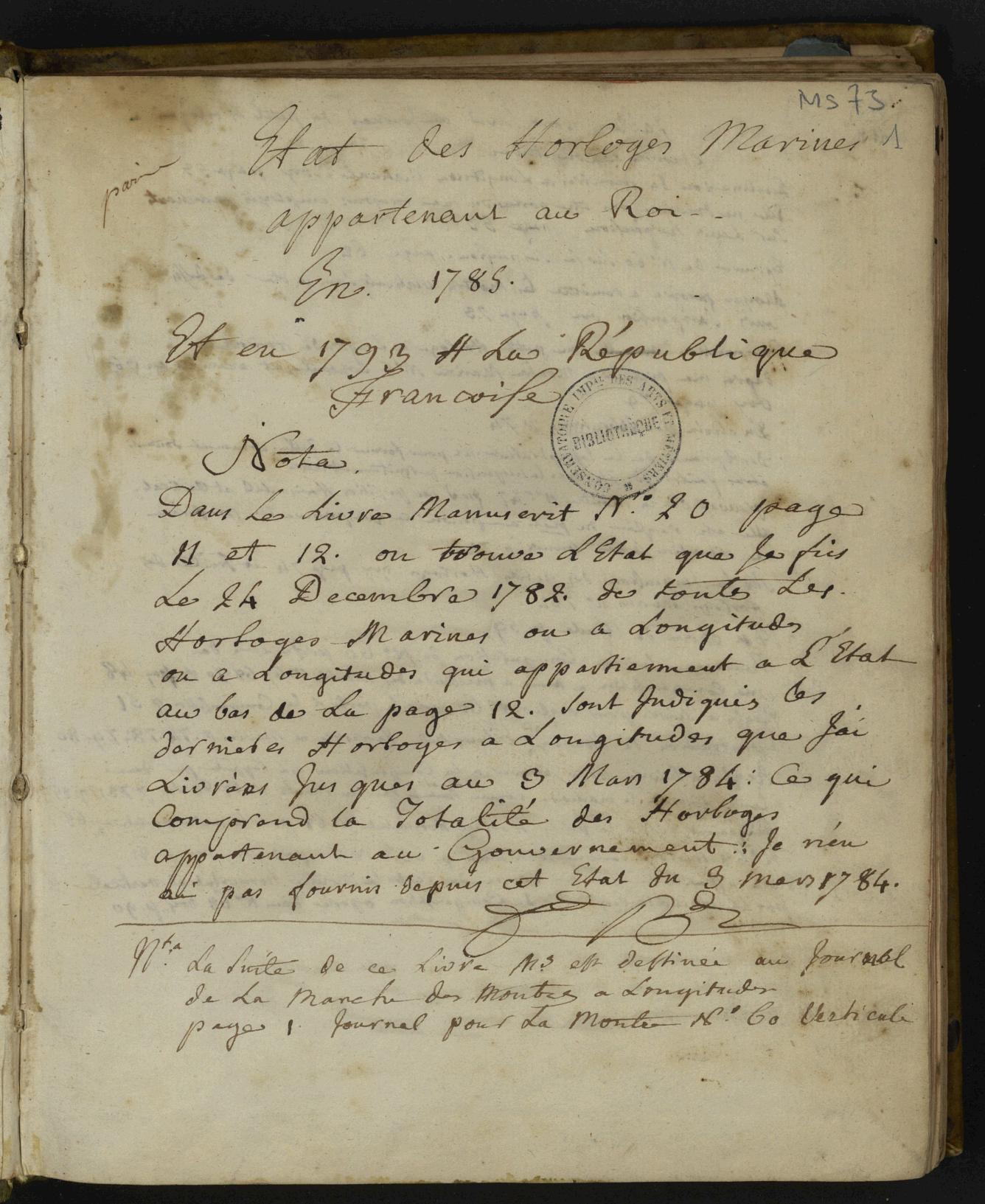 Page de titre du MS73