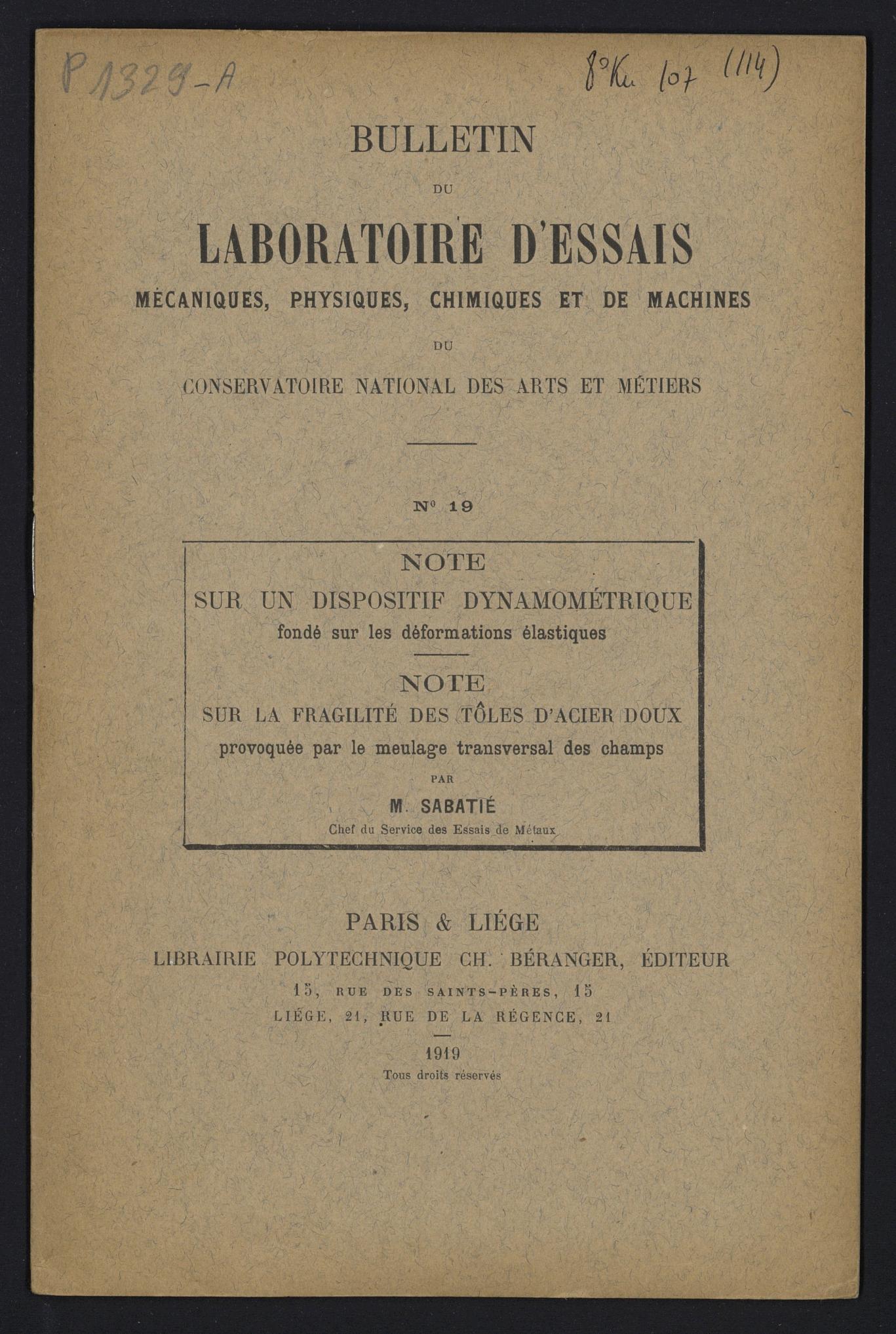 Page de titre du P1329-A.19