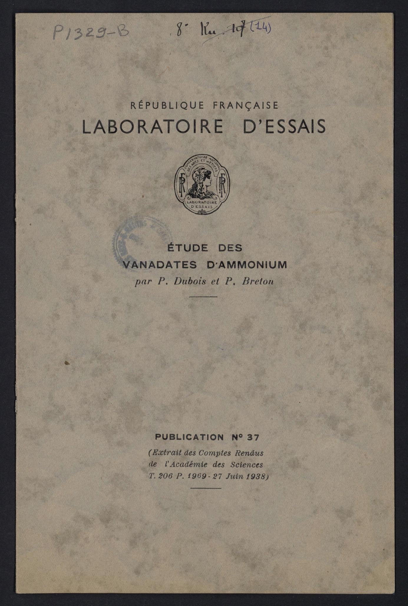 Page de titre du P1329-B.13