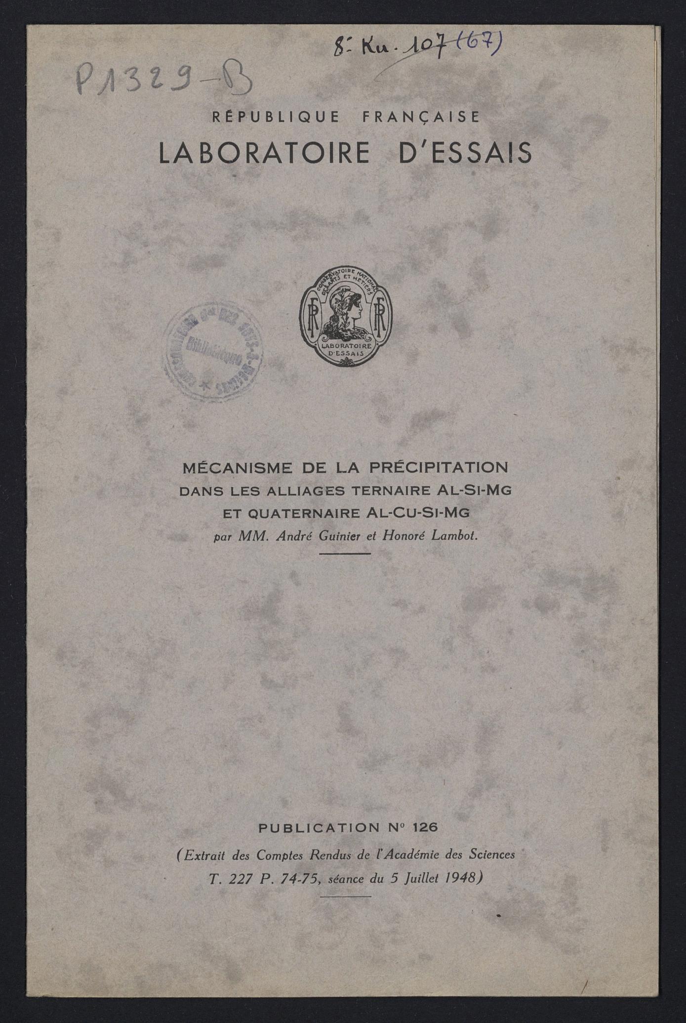 Page de titre du P1329-B.67