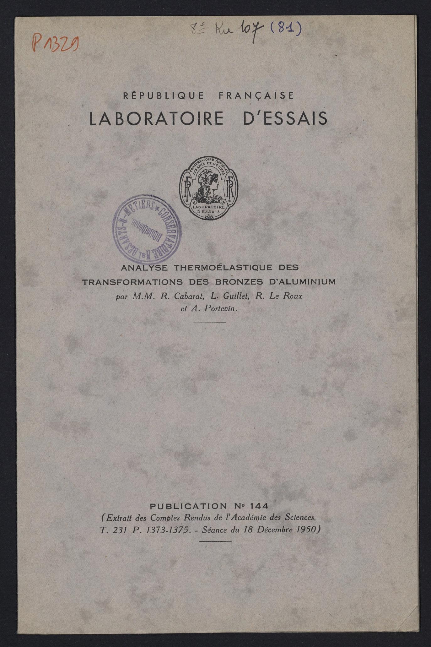 Page de titre du P1329-B.85