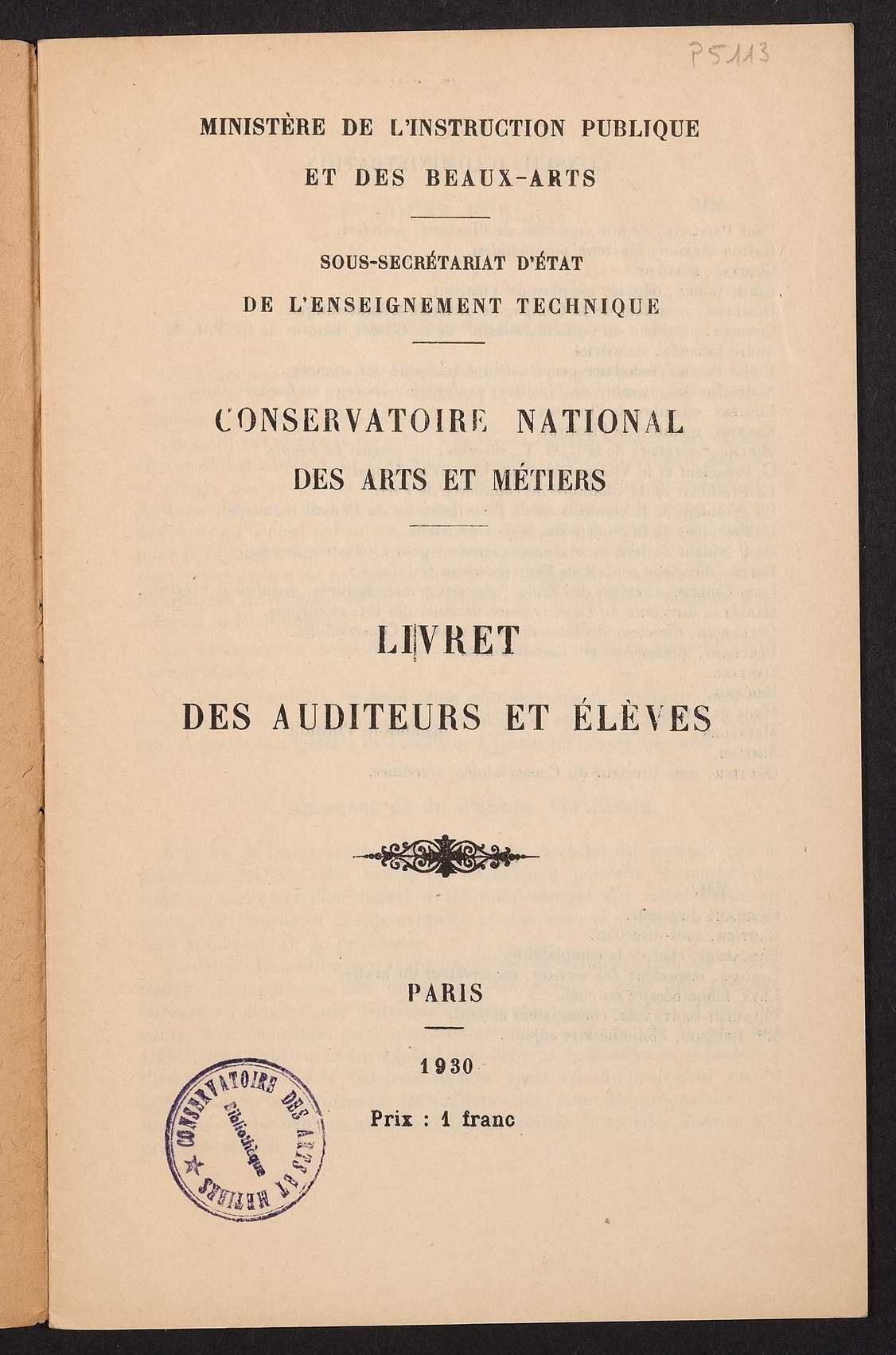 Page de titre du P5113.3