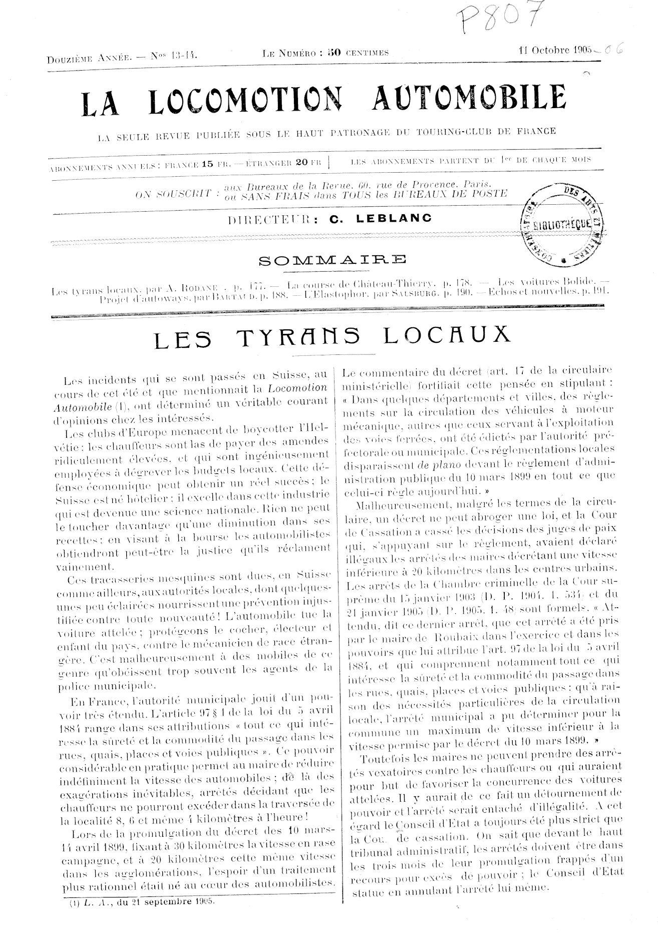 Page de titre du P807.13