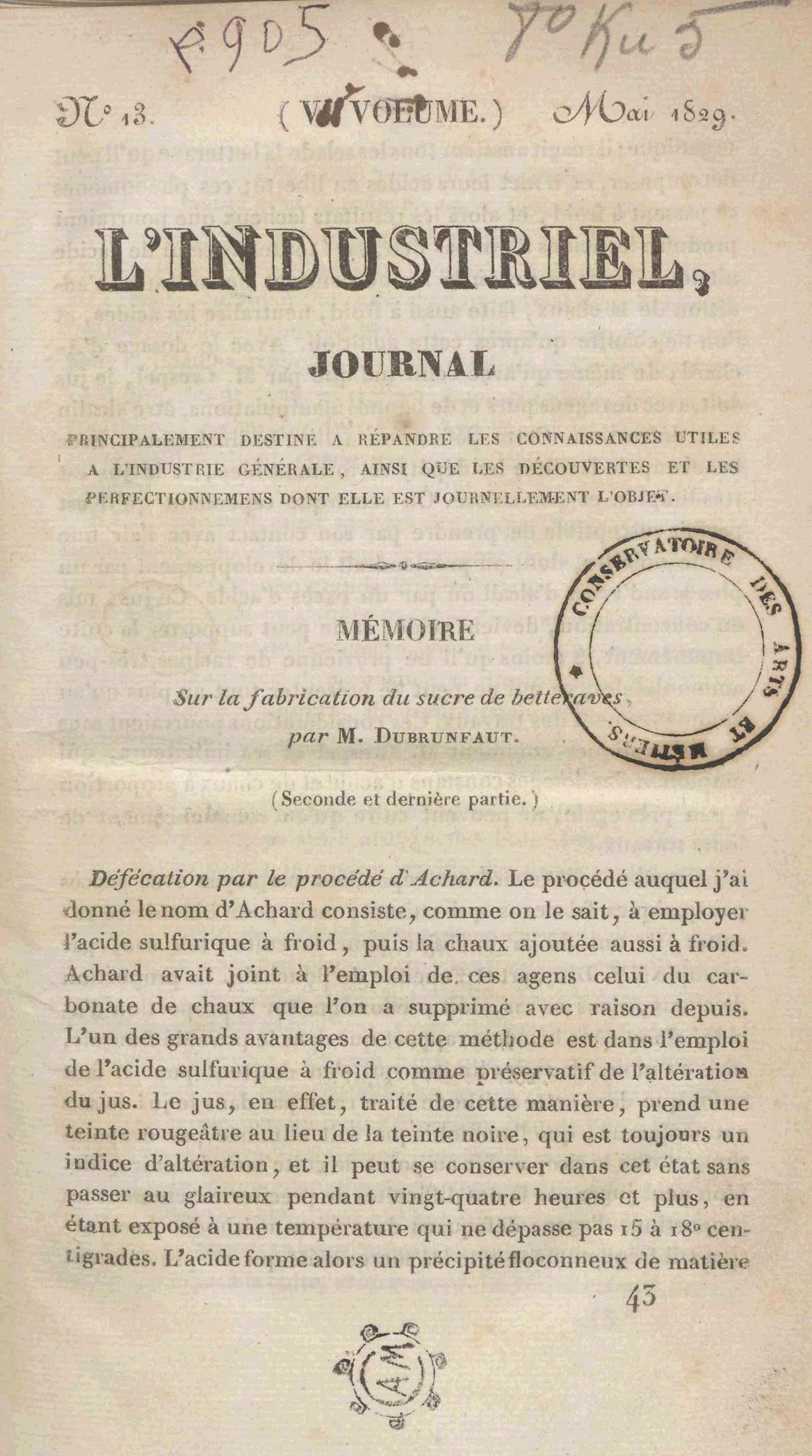 Page de titre du P905.7