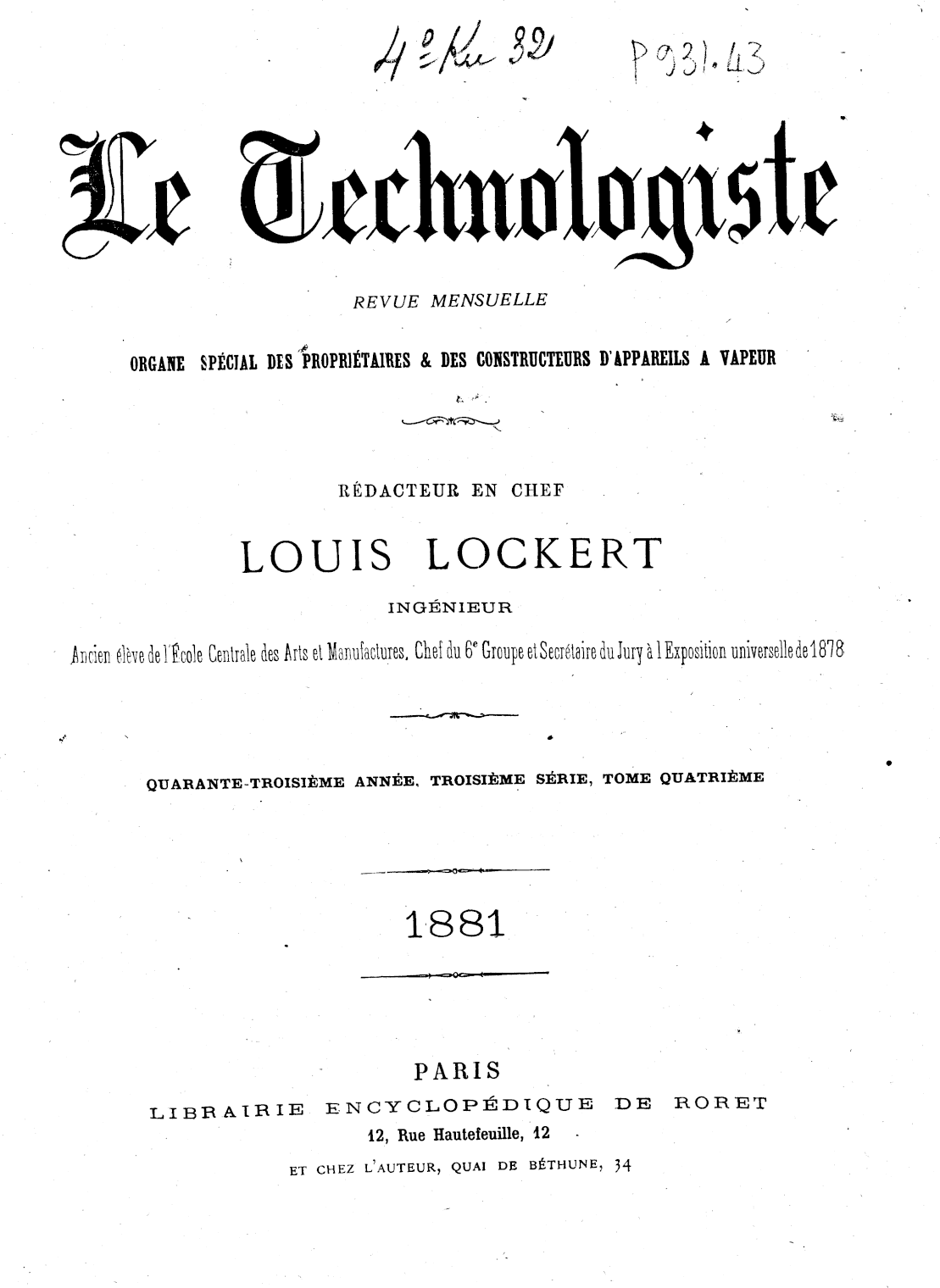 Page de titre du P931.43