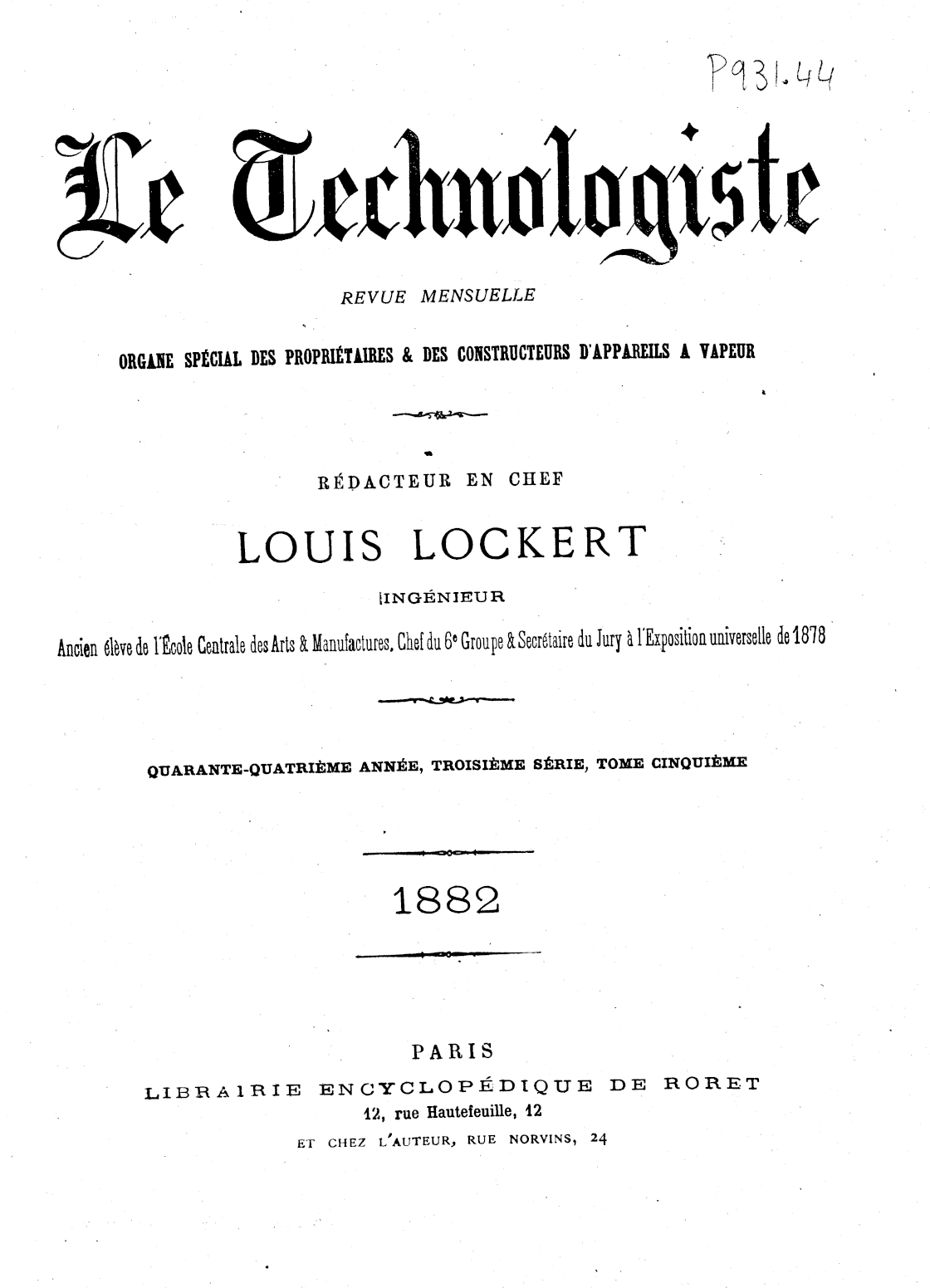 Page de titre du P931.44