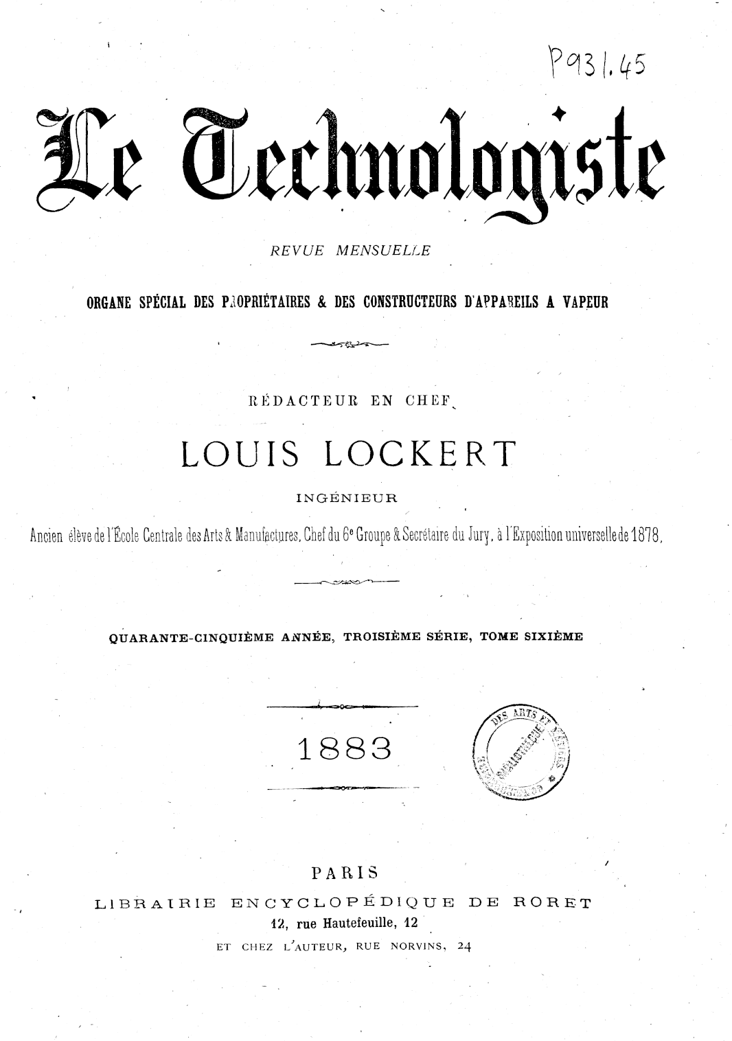 Page de titre du P931.45